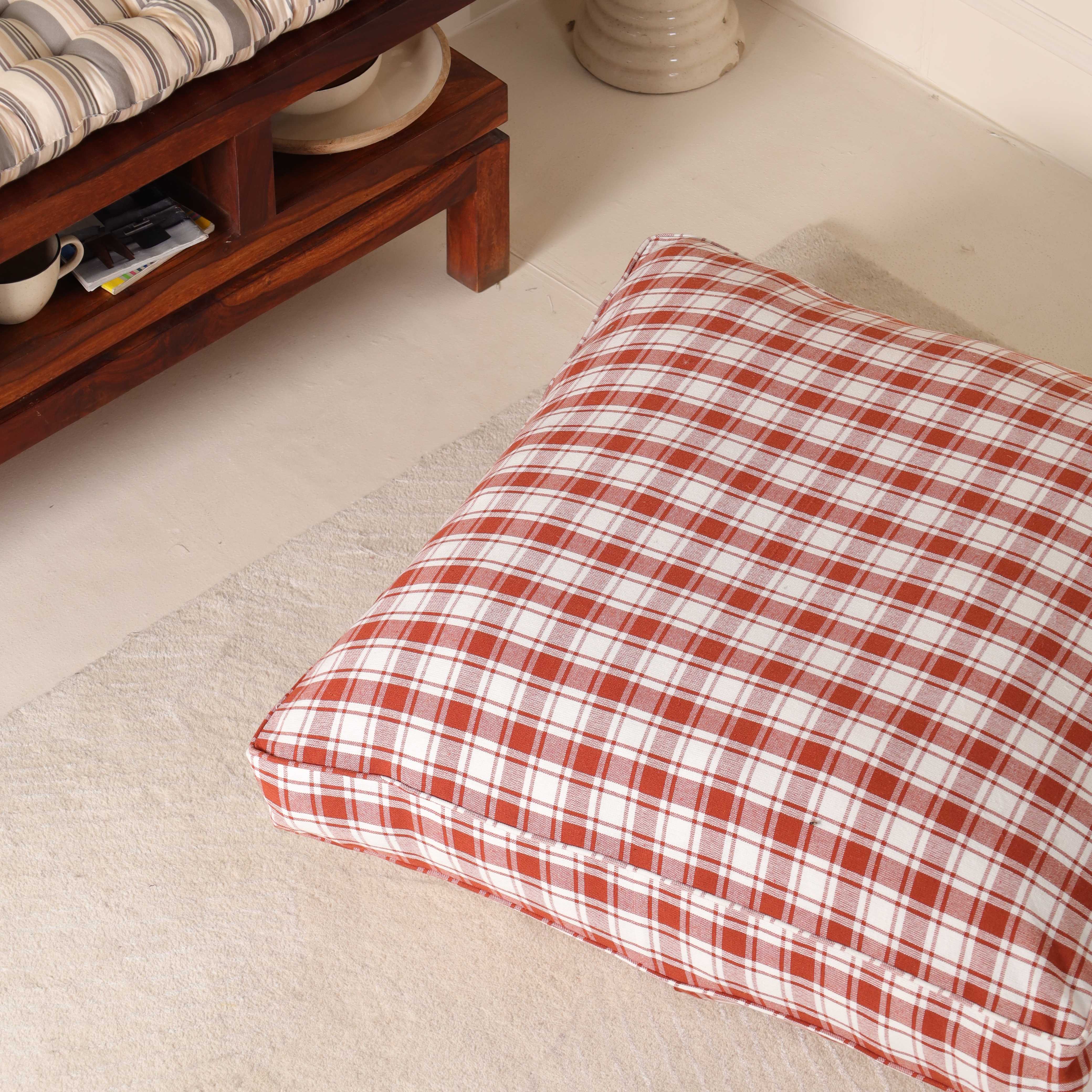 Harvest Plaid Premium Floor Cushion – Rustic Boho Seating & Meditation Pillow