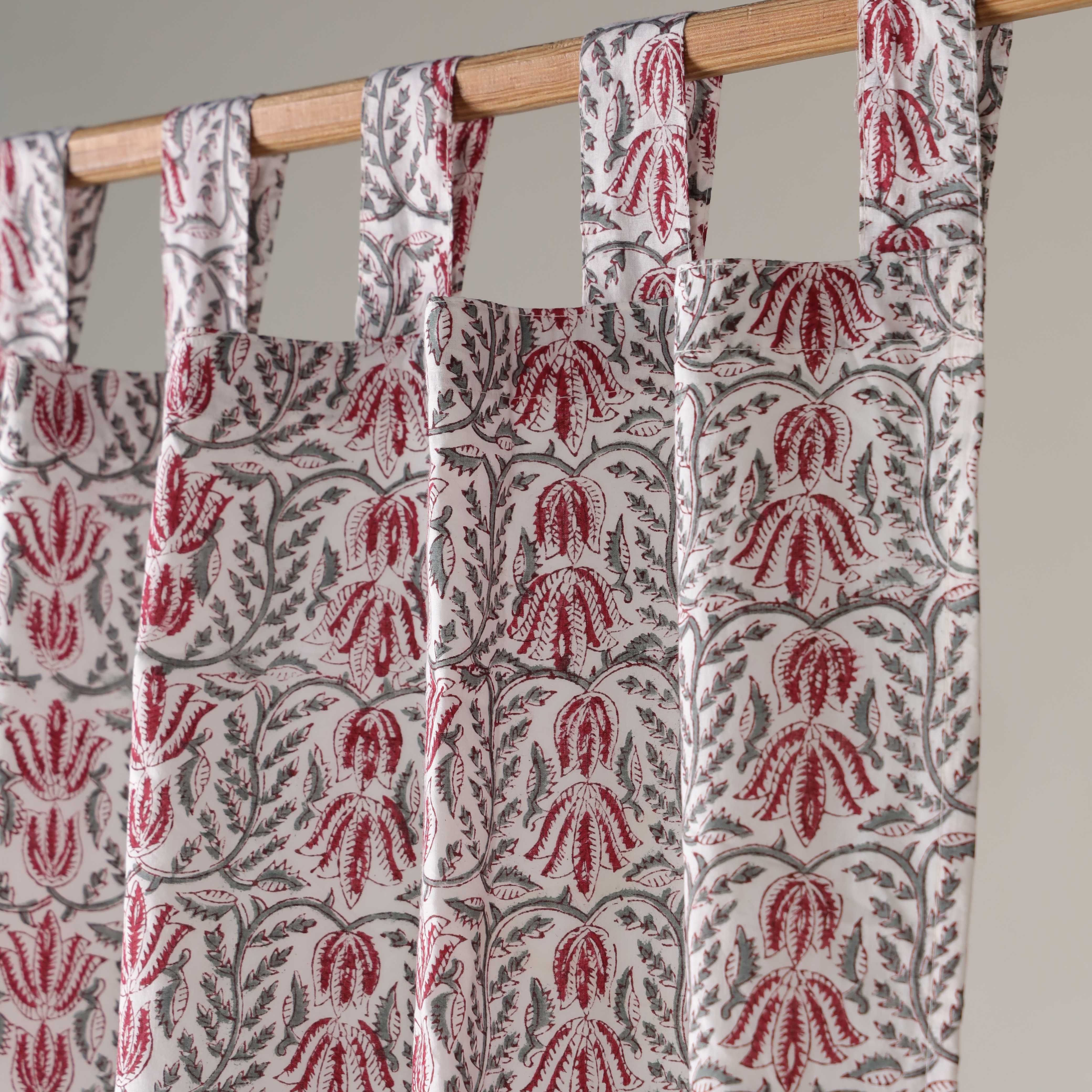 Vintage Rose & Grey Botanical Cotton Curtain – Single Panel