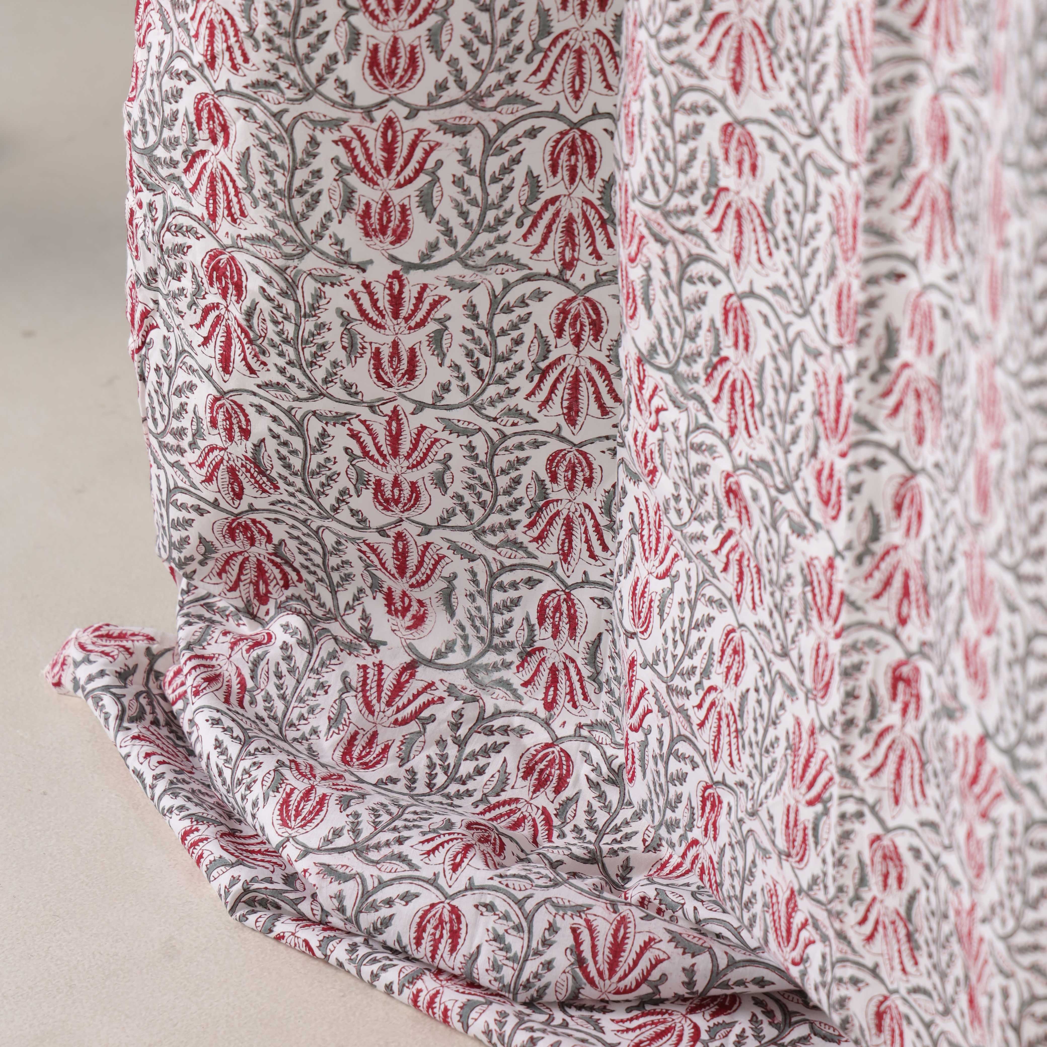 Vintage Rose & Grey Botanical Cotton Curtain – Single Panel