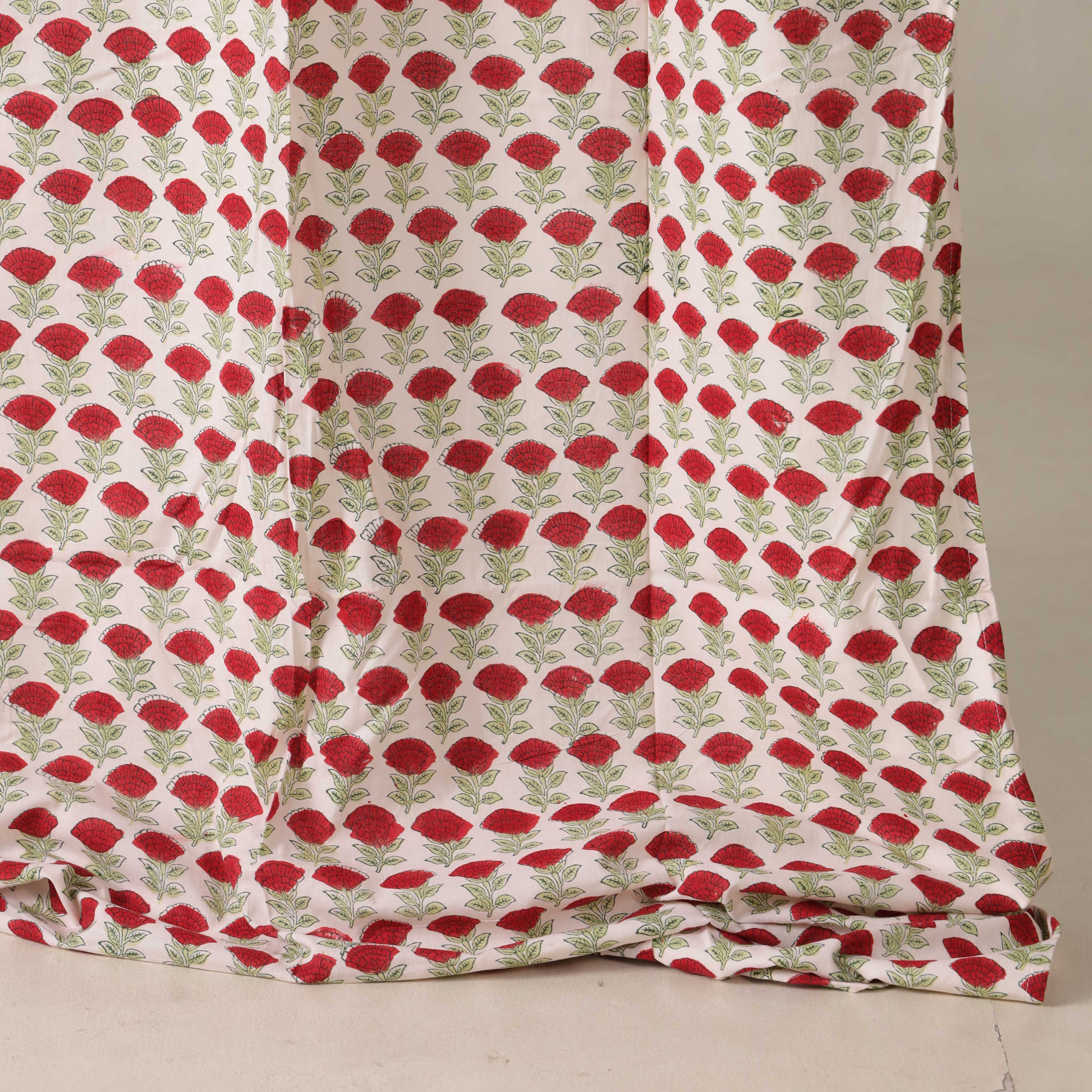 Red Floral Printed 100% Cotton Curtain - Single Panel Boho Farmhouse Drapes