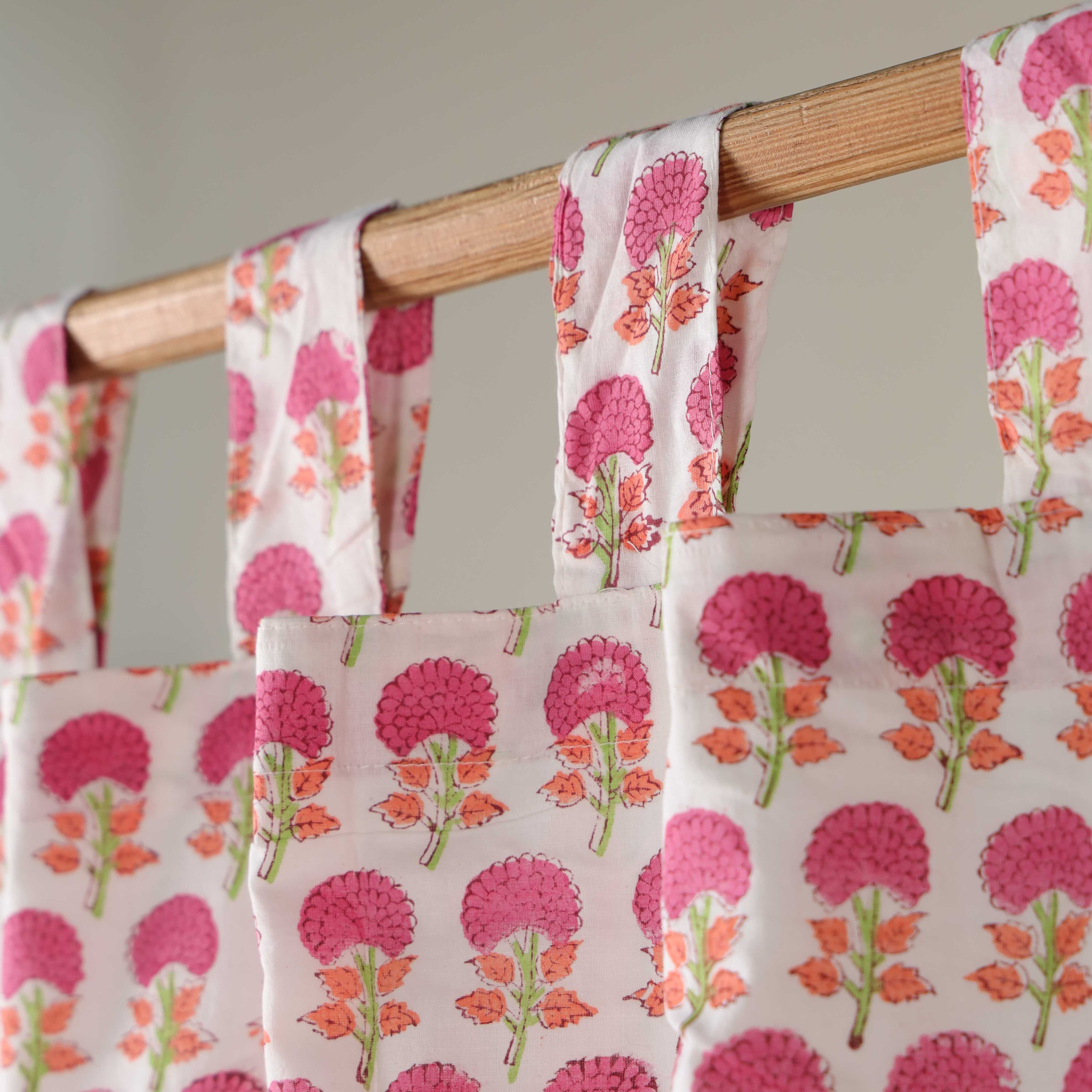 Blush Pink Floral 100% Cotton Curtain - Single Panel Modern Farmhouse Window Treatment