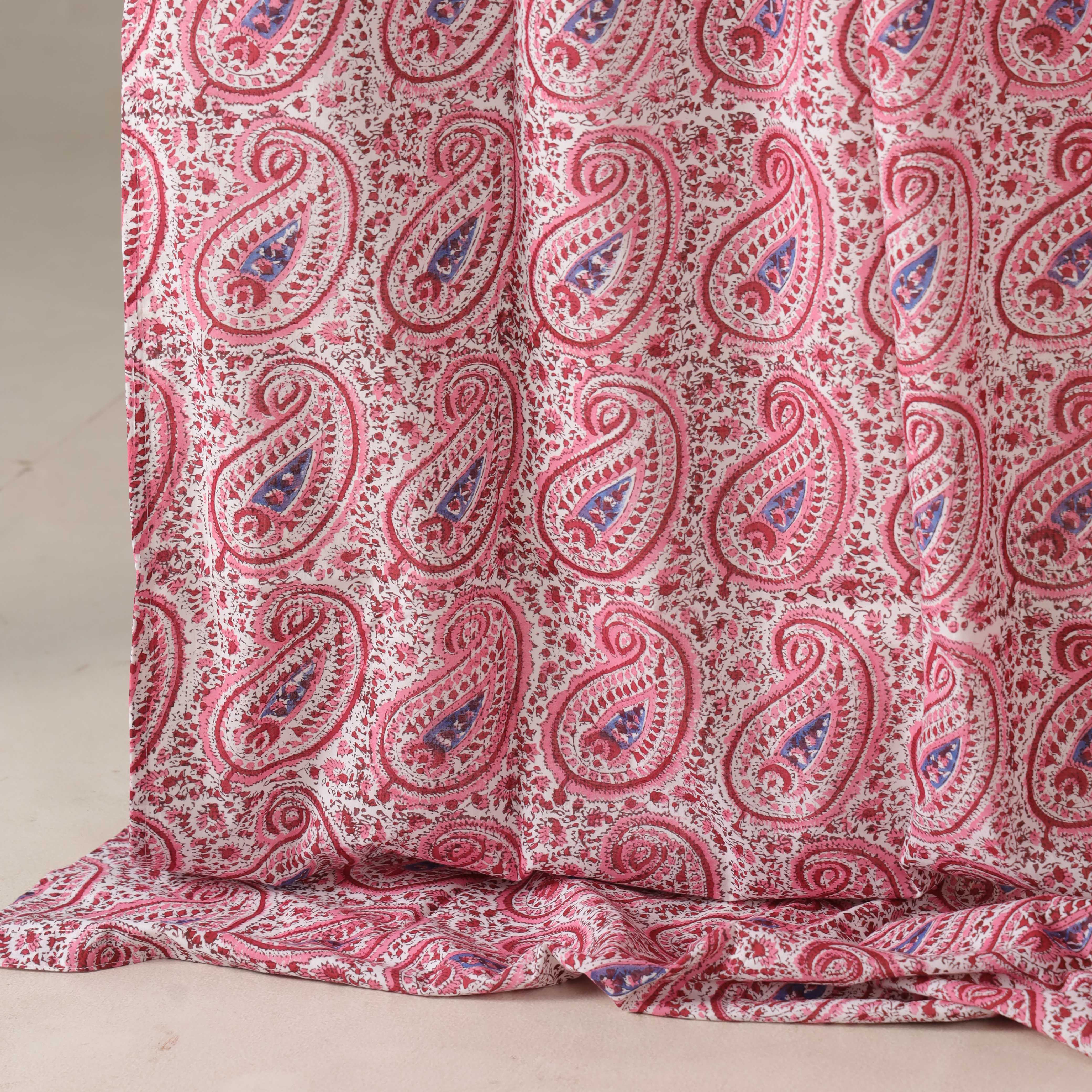 Premium 100% Cotton Pink Paisley Curtain - Artisanal Hand-Blocked Single Panel Window Drapes