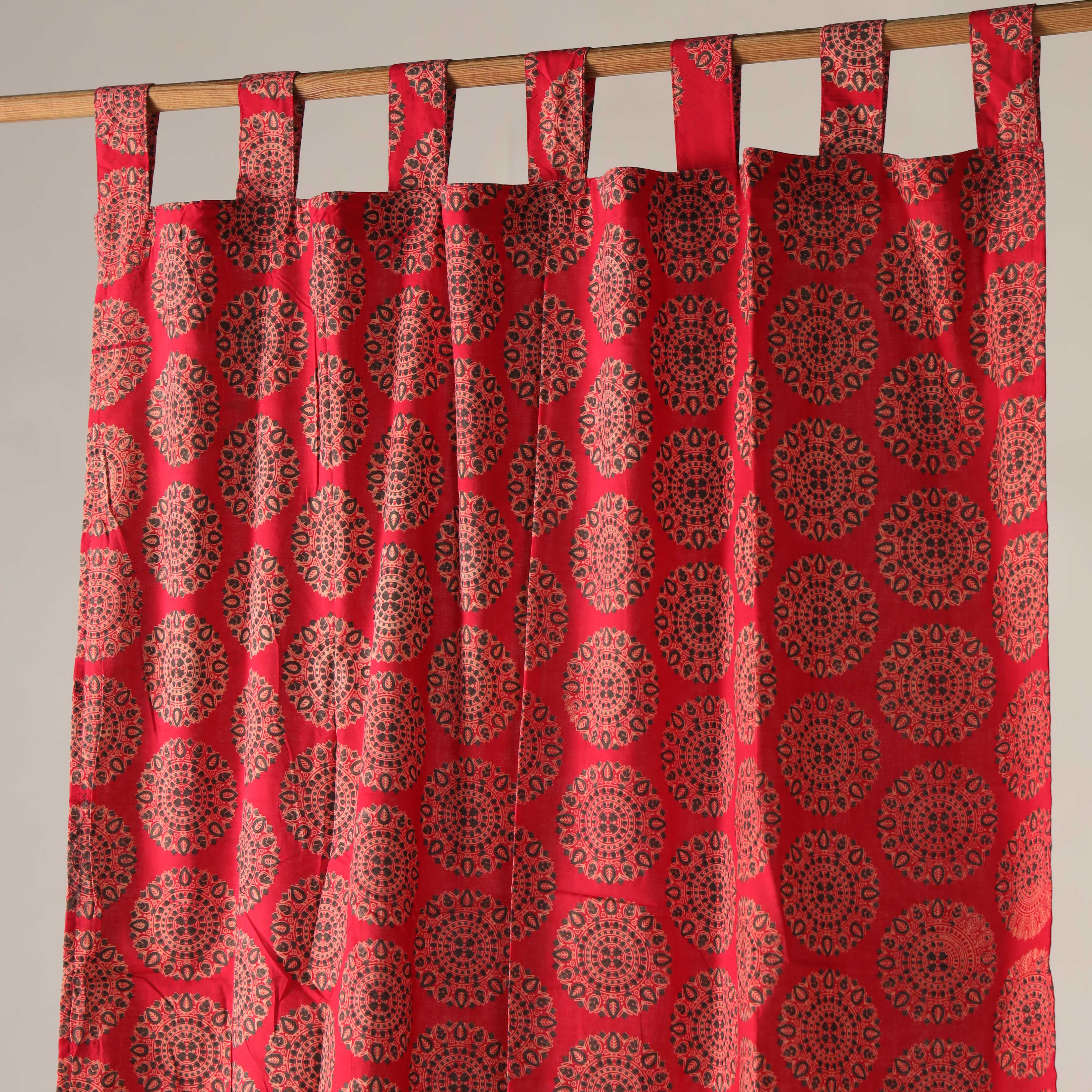 Bohemian Mandala Red Cotton Curtain – Handcrafted Single Panel Drapery