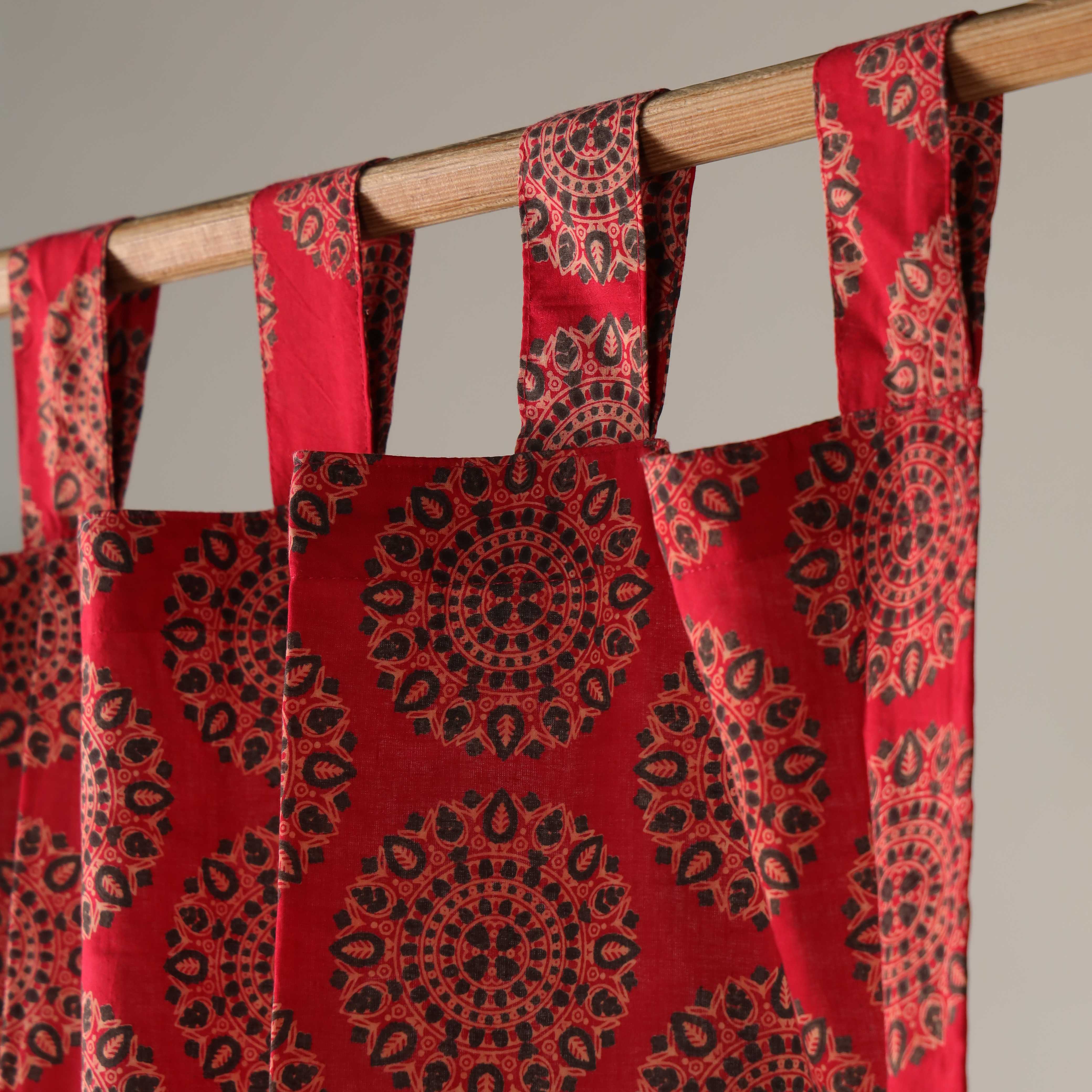 Bohemian Mandala Red Cotton Curtain – Handcrafted Single Panel Drapery