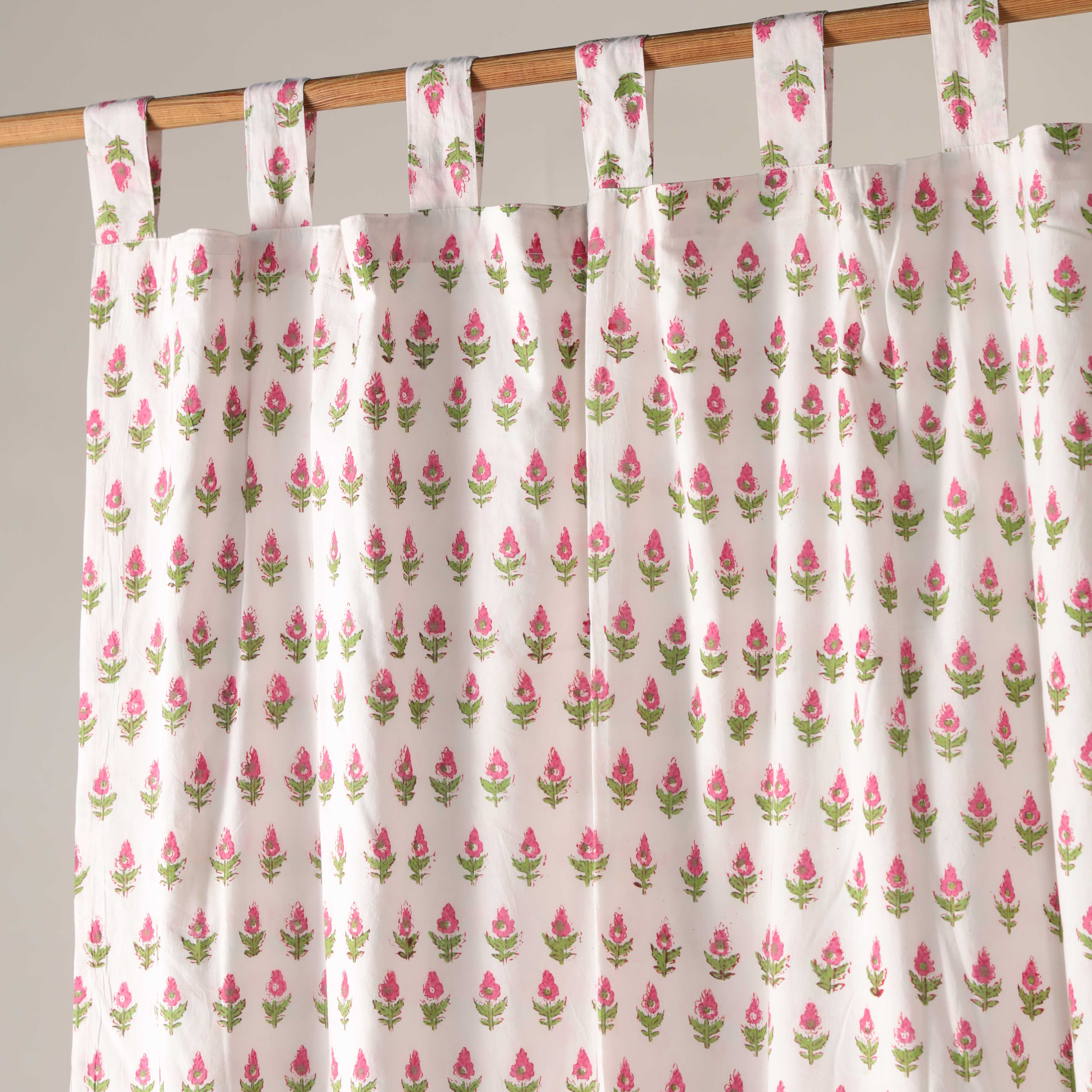 Pink Tulip Blossom Cotton Curtain – Handcrafted Single Panel Drapery