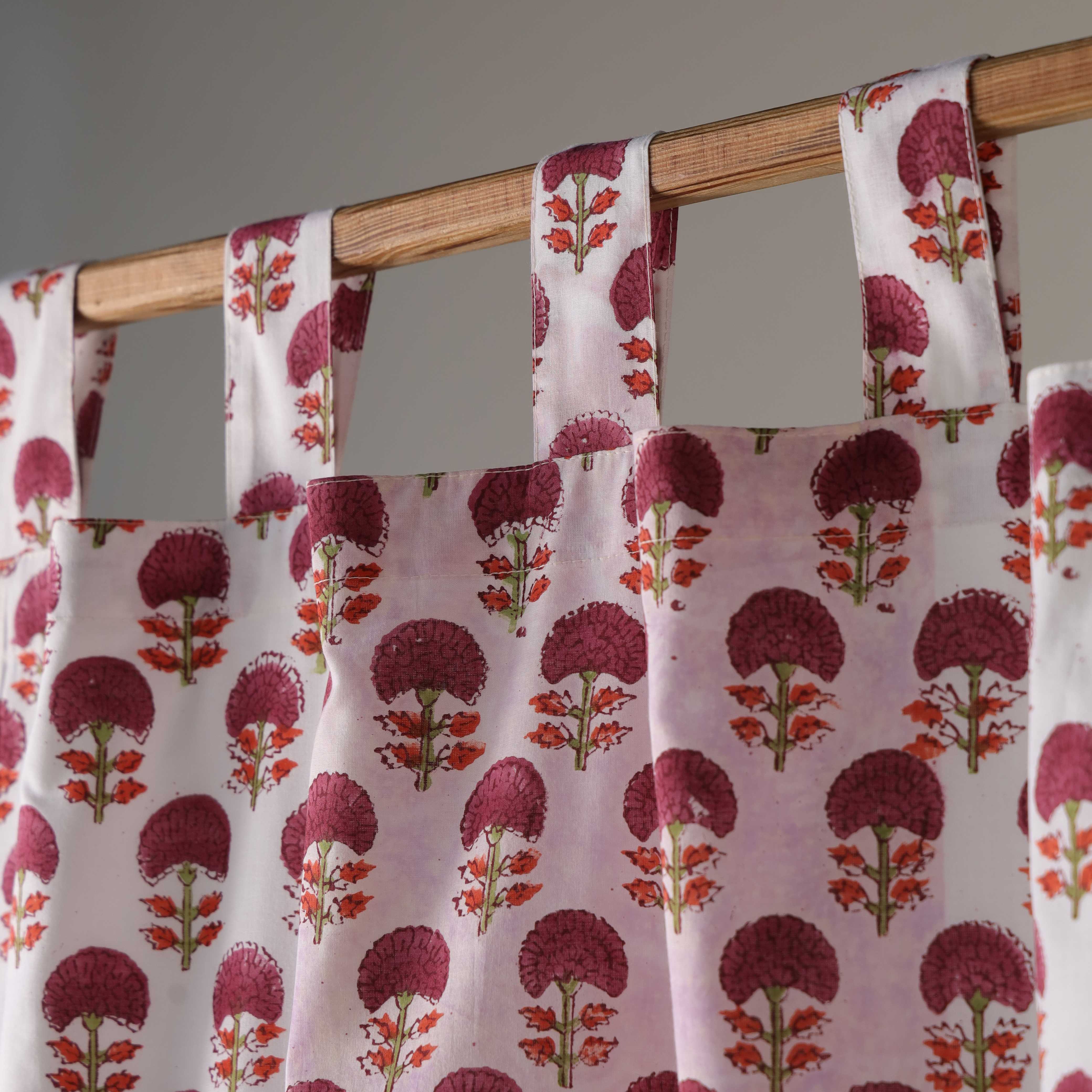 Burgundy Floral Bud Cotton Curtain – Handcrafted Single Panel Drapery