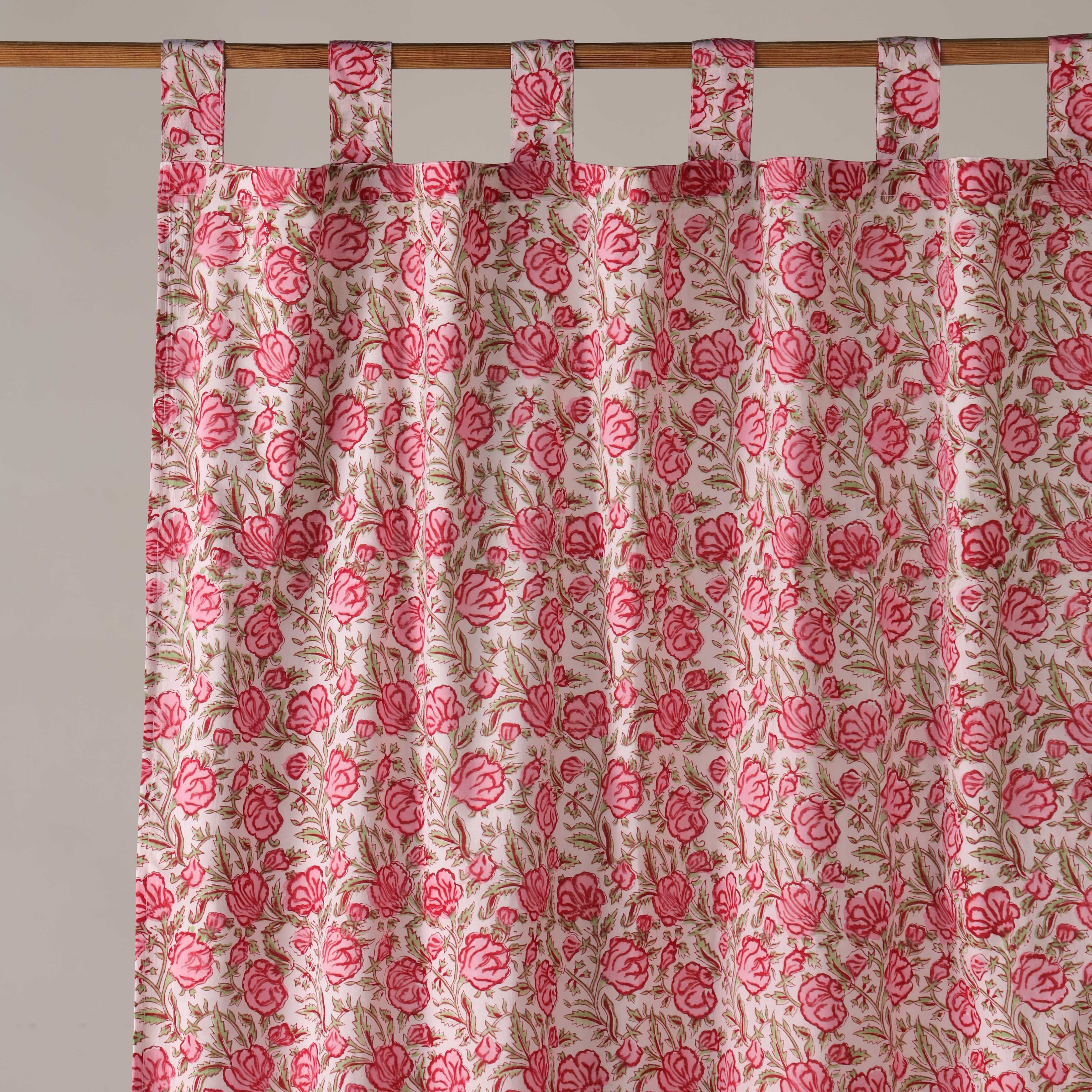 Vintage Rose Floral Cotton Curtain – Handcrafted Single Panel Drapery