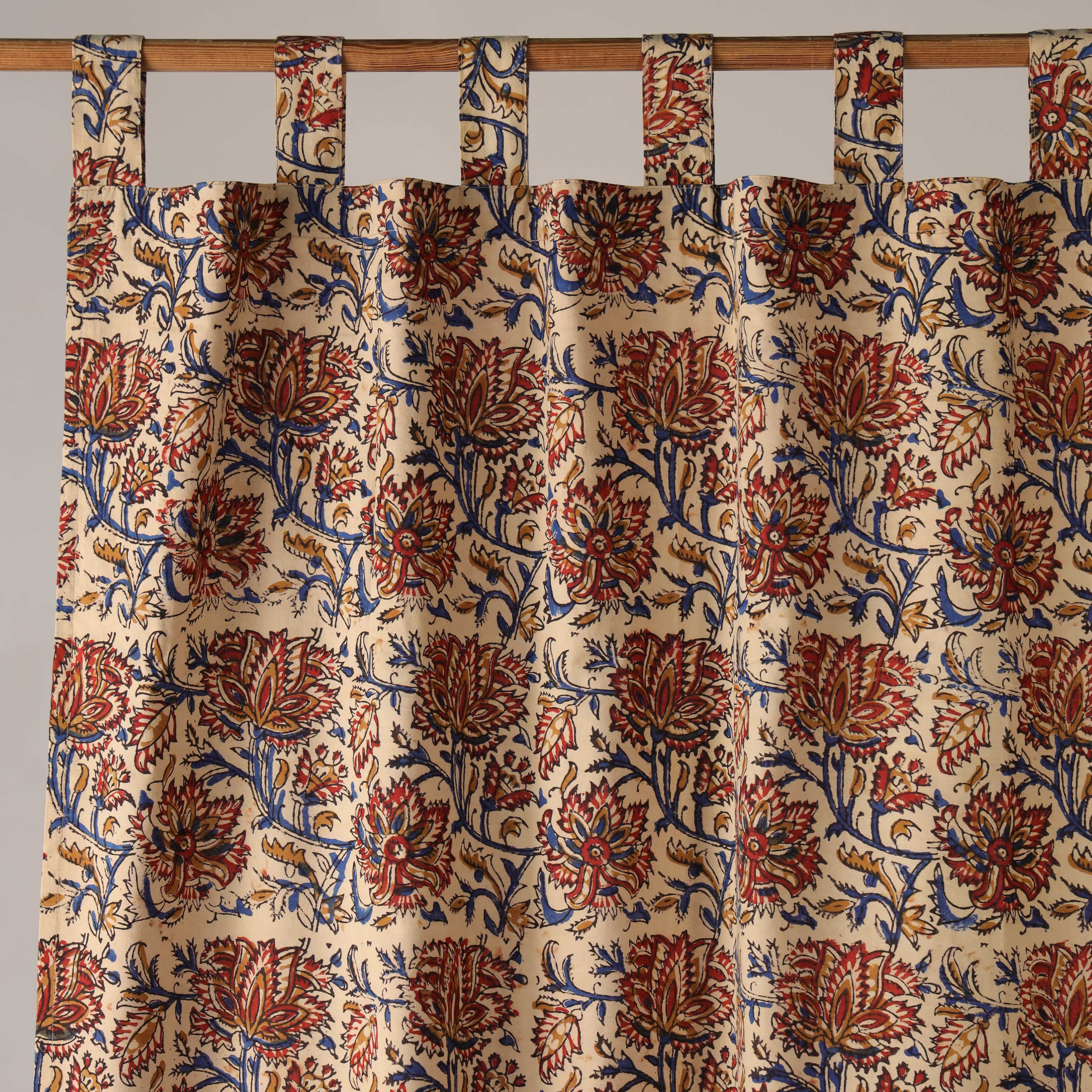 Vintage Earth Tone Floral Cotton Curtain – Handcrafted Single Panel Drapery