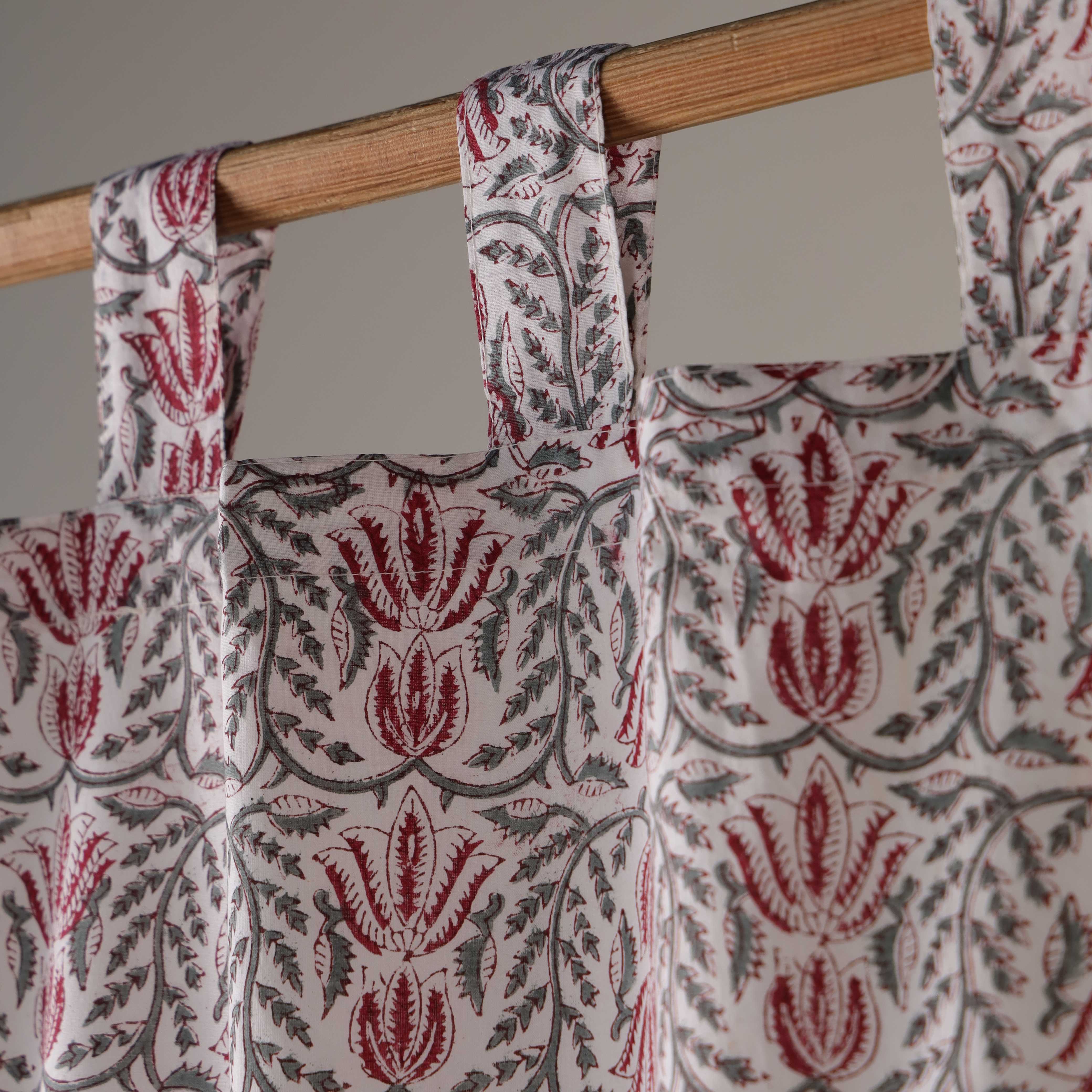 Bohemian Floral Block Print Cotton Curtain – Handcrafted Single Panel Drapery