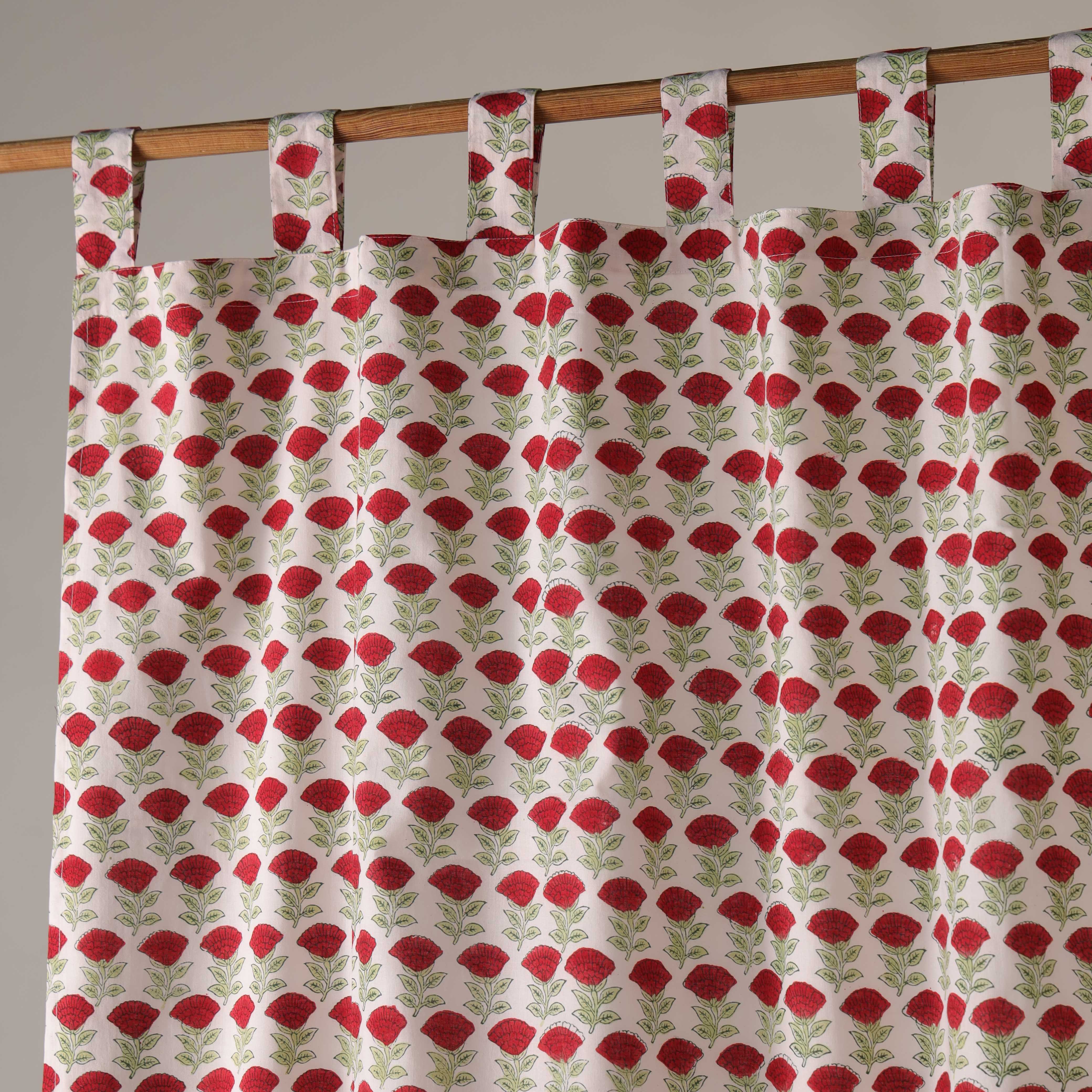 Vintage Pink Meadow Floral Cotton Curtain – Single Panel Tab Top Window Drapery