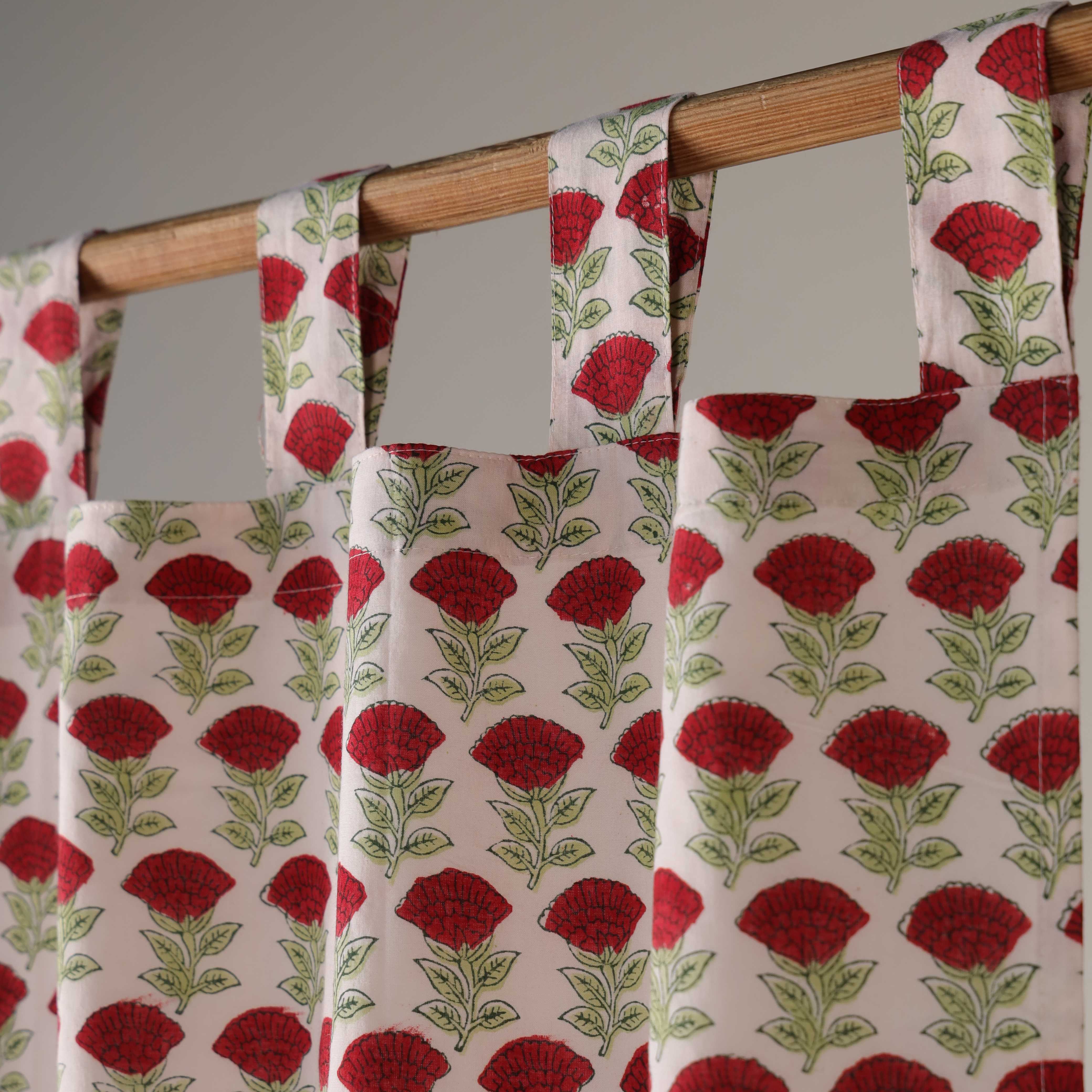 Vintage Pink Meadow Floral Cotton Curtain – Single Panel Tab Top Window Drapery