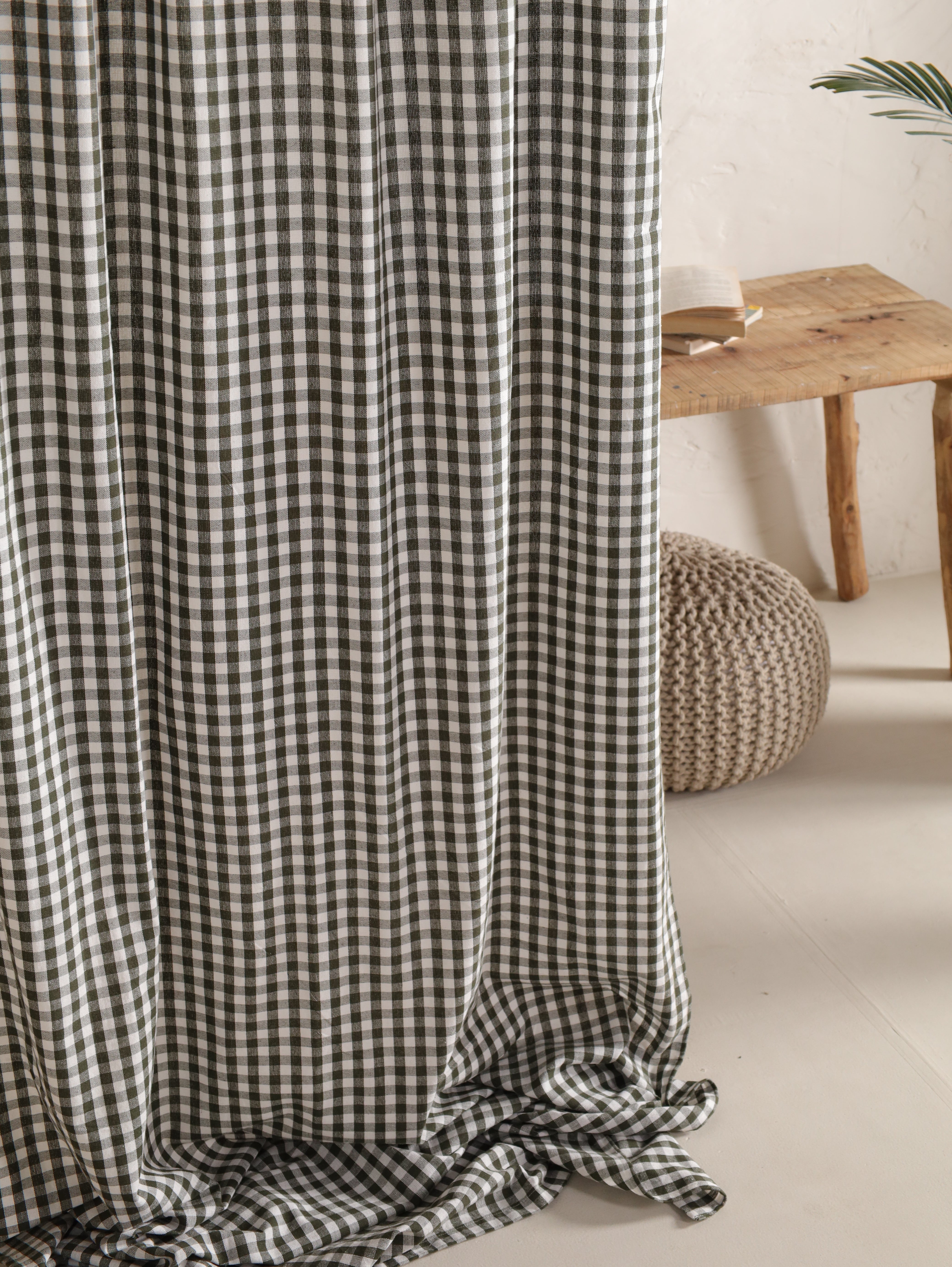 Bohemian Plaid Linen Curtains Buffalo Check for Bedroom & Living Room