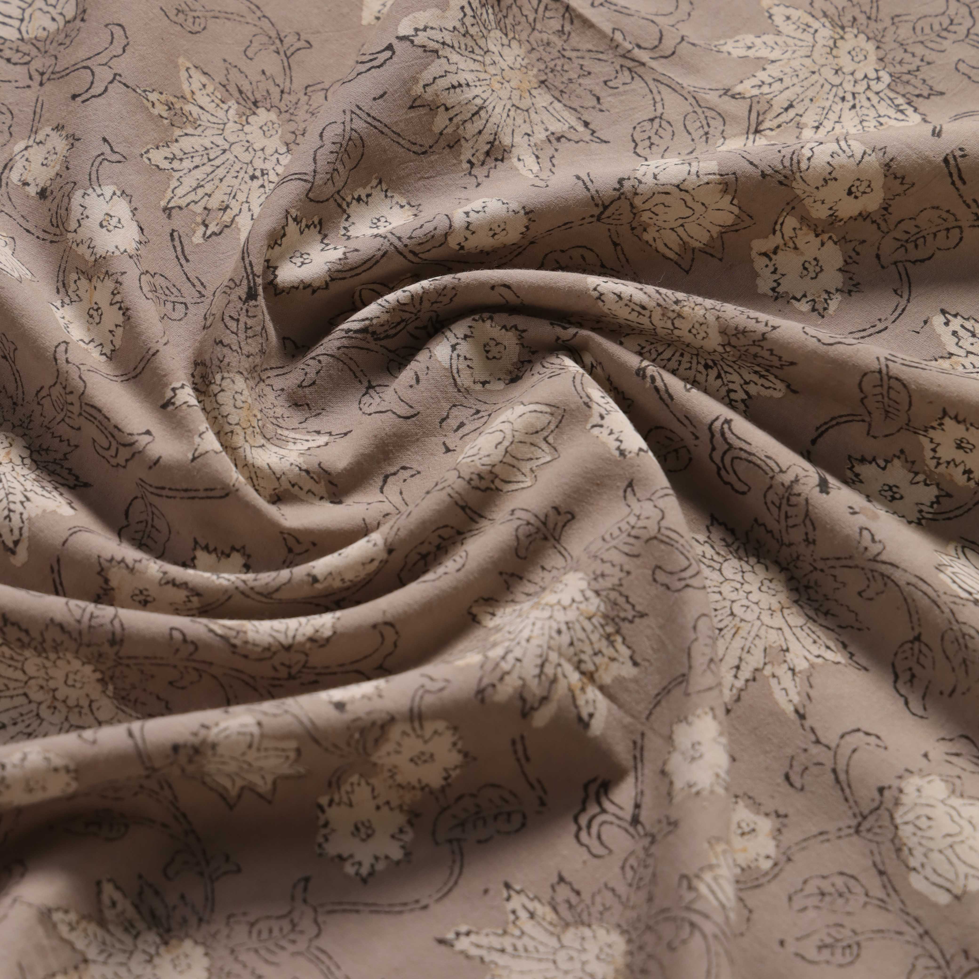 Earthy Taupe Wildflower Cotton Curtain – Single Panel Tab Top Window Drapery