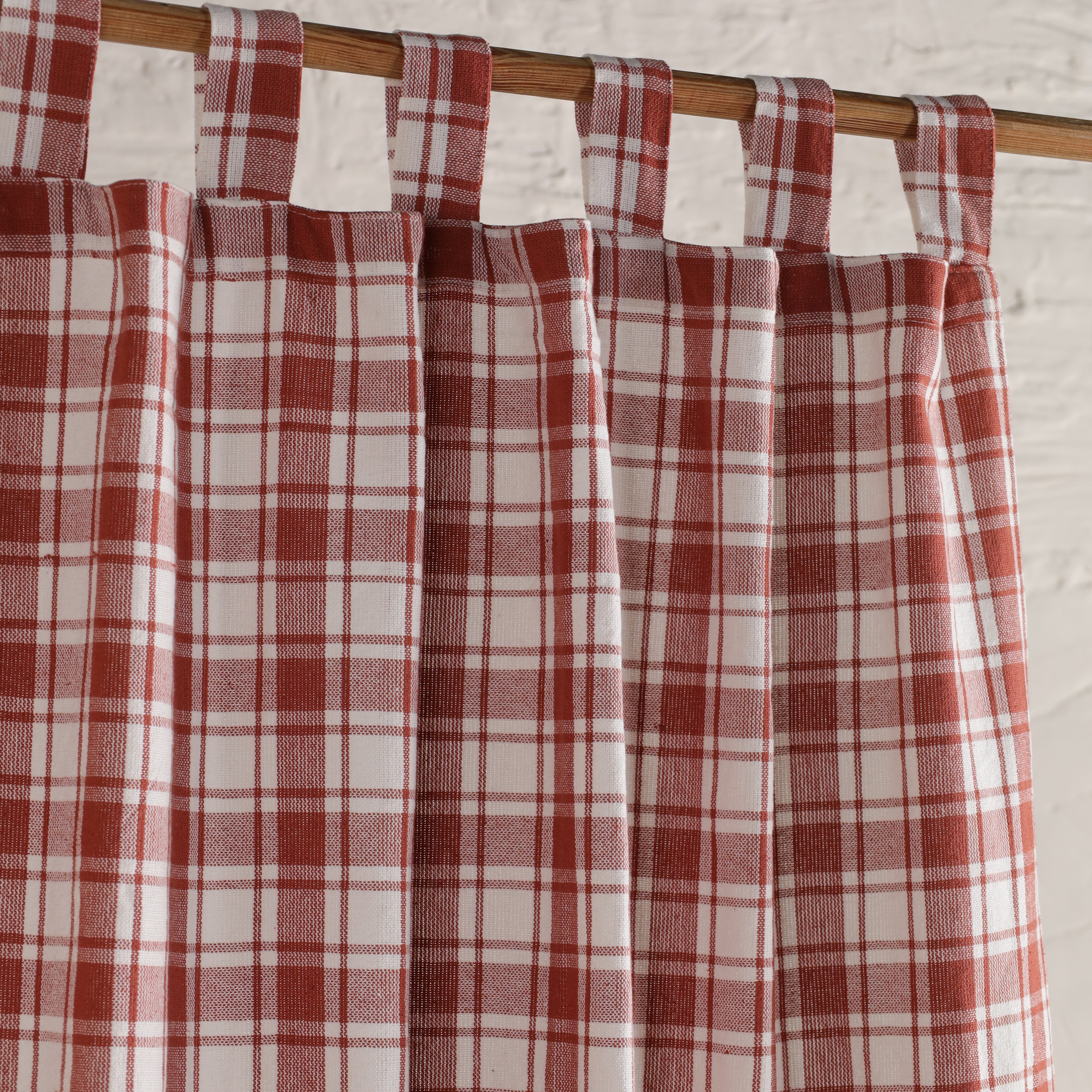 Gauze Curtain Red and White Bohemian Linen Check Curtain Panel Drapes for Bedroom & Living Room