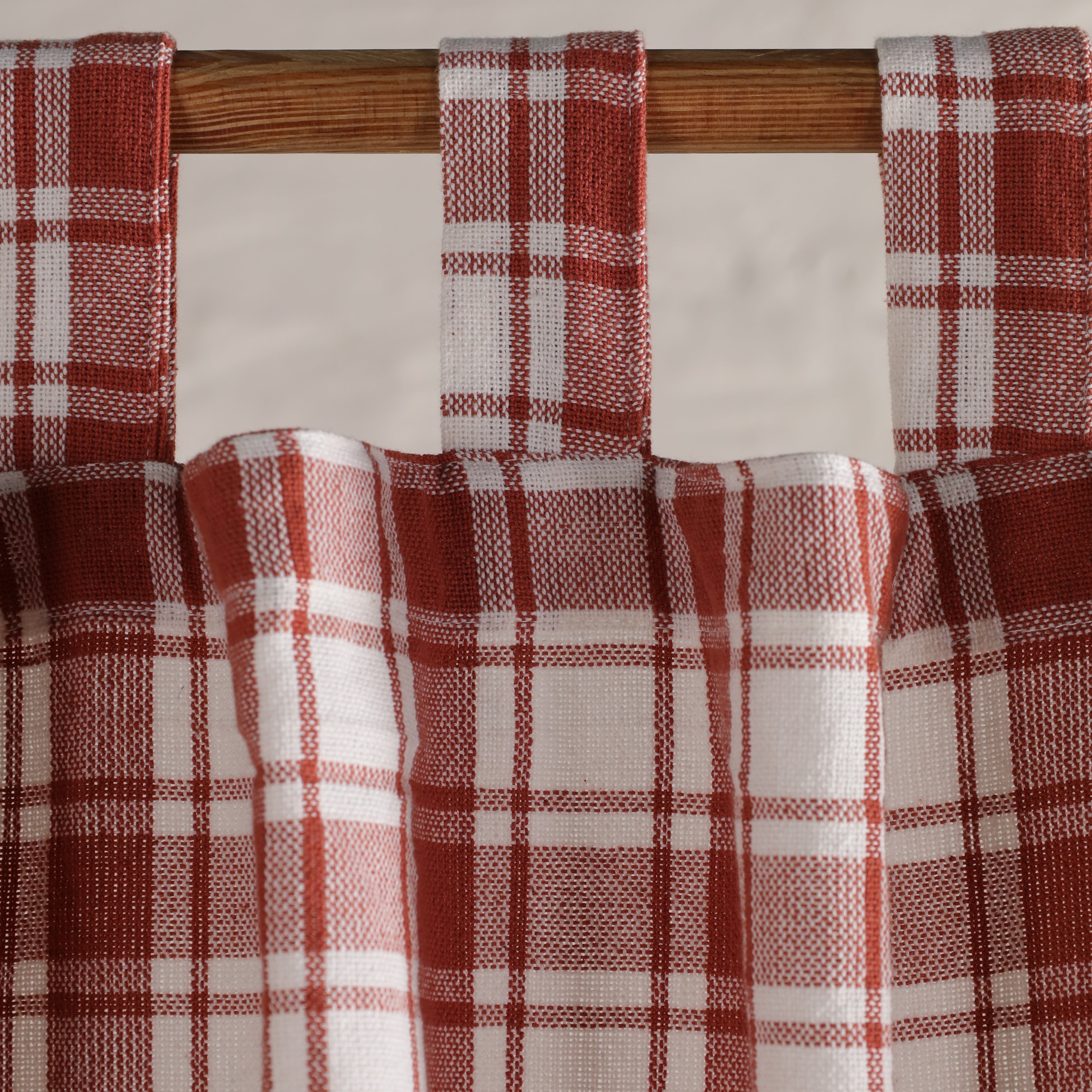 Gauze Curtain Red and White Bohemian Linen Check Curtain Panel Drapes for Bedroom & Living Room