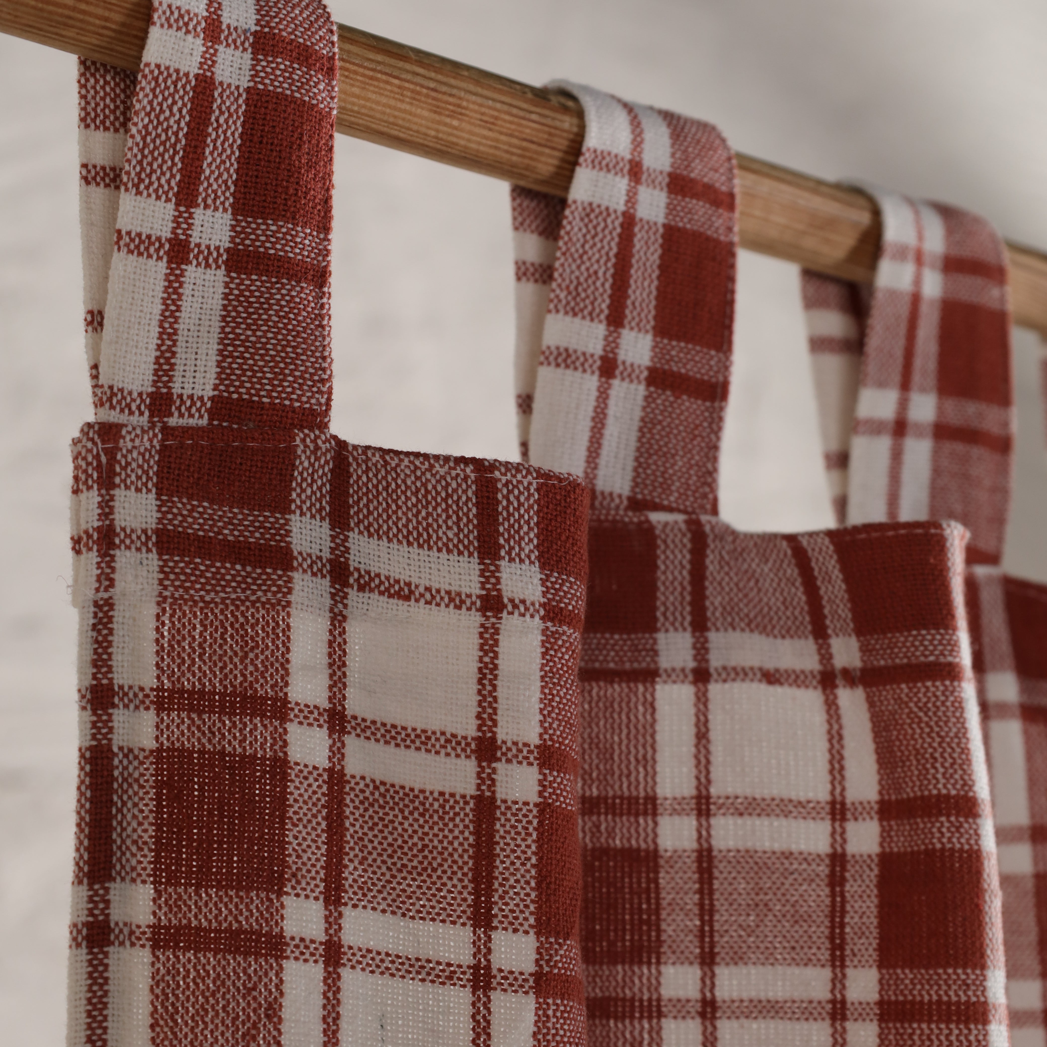 Gauze Curtain Red and White Bohemian Linen Check Curtain Panel Drapes for Bedroom & Living Room