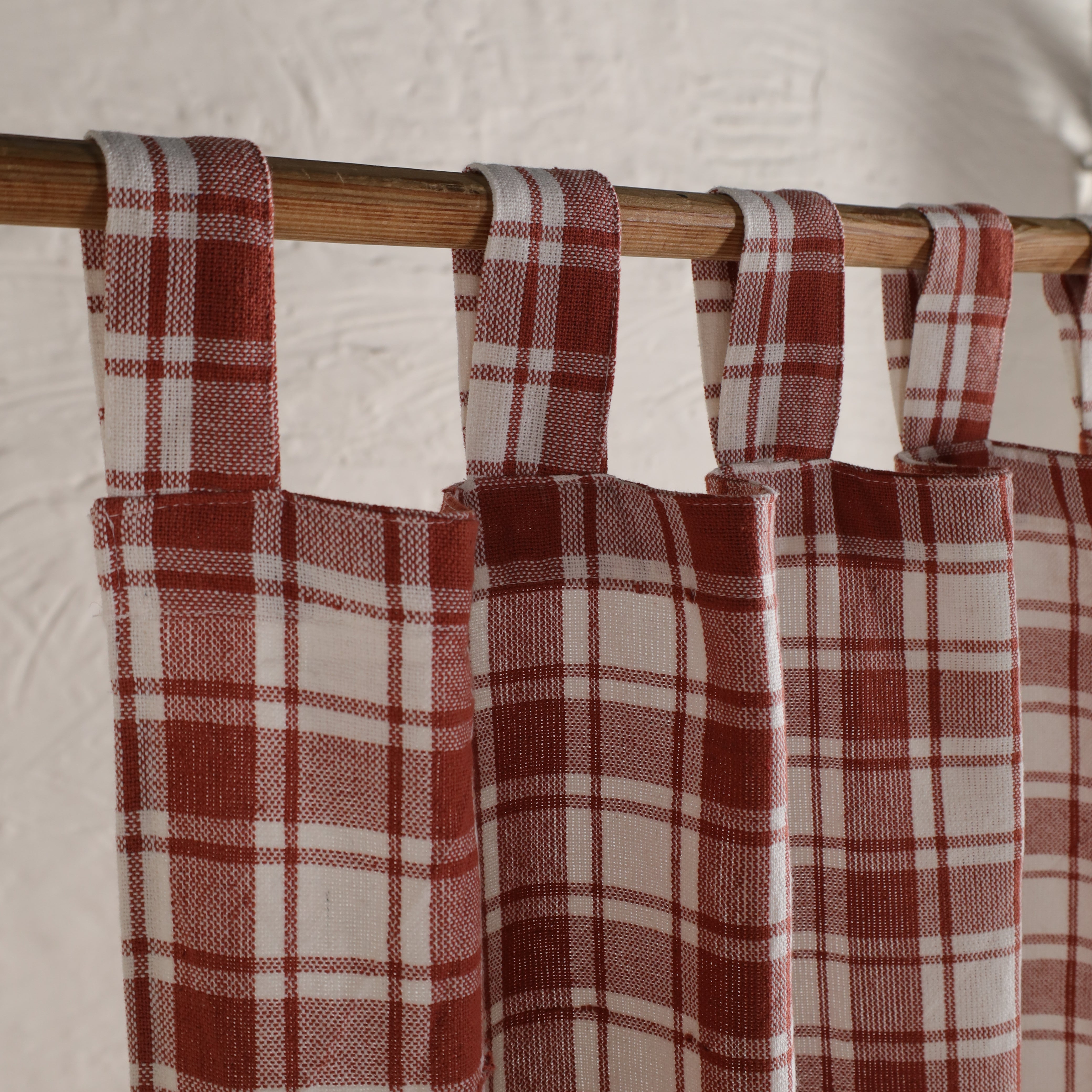 Gauze Curtain Red and White Bohemian Linen Check Curtain Panel Drapes for Bedroom & Living Room