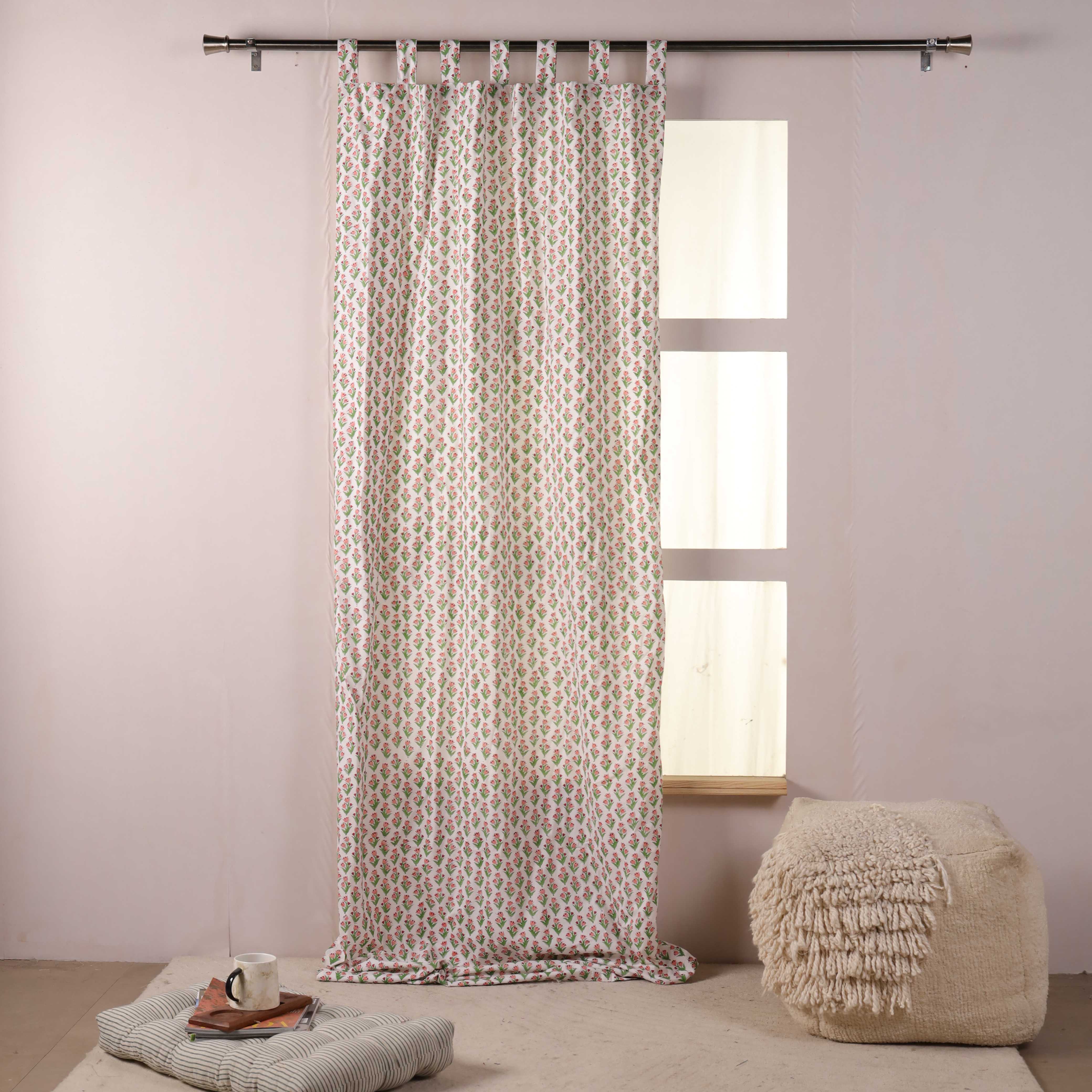 Premium 100% Cotton Floral Print Curtain - Modern Tab Top Window Curtain Panel for Living Room & Bedroom (Single Panel)