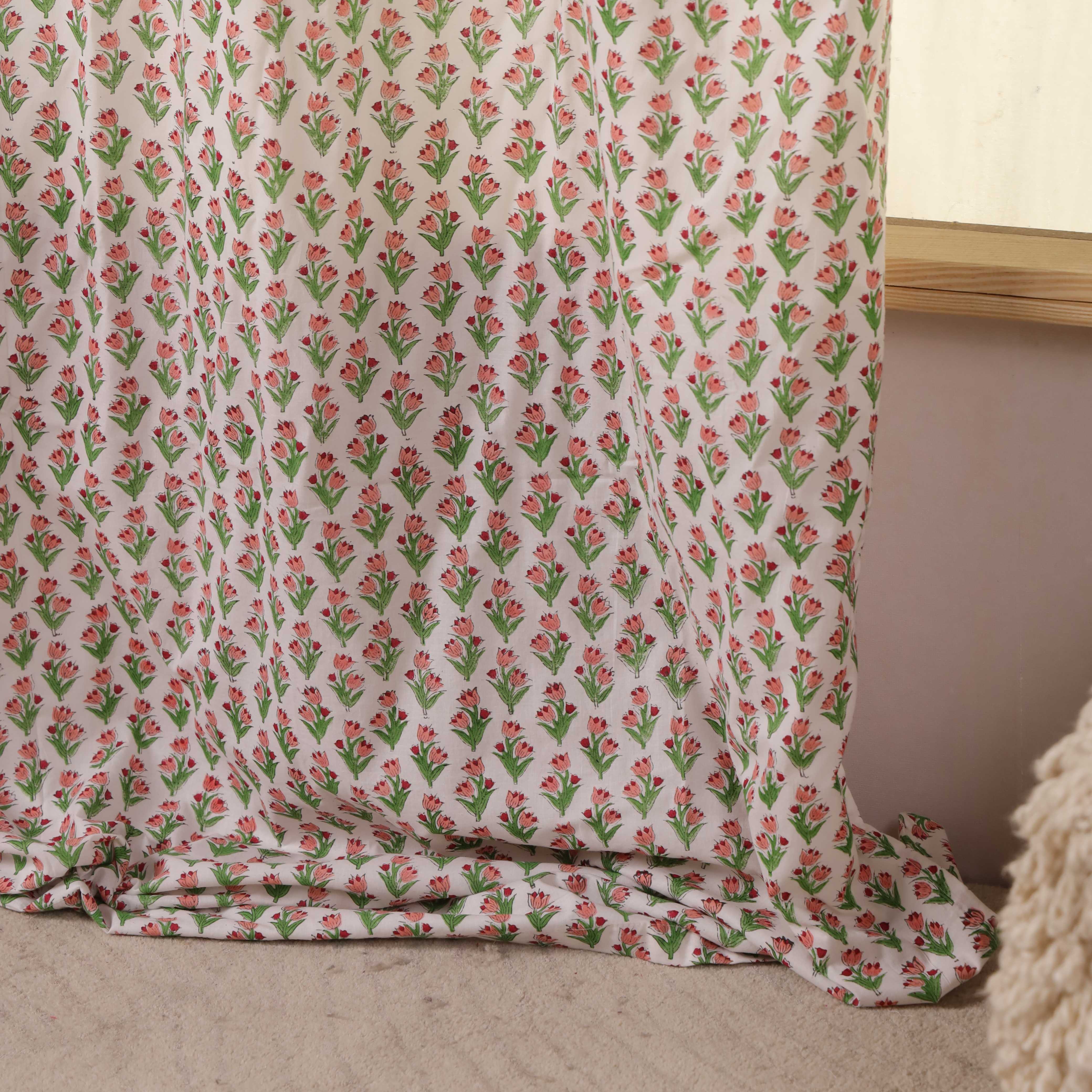 Premium 100% Cotton Floral Print Curtain - Modern Tab Top Window Curtain Panel for Living Room & Bedroom (Single Panel)
