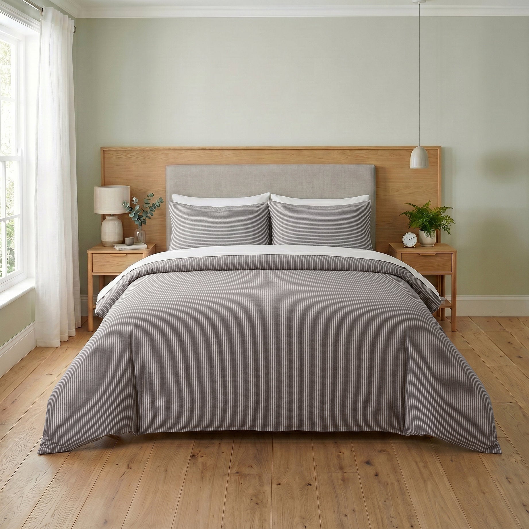 Charcoal Grey Pinstripe Cotton Duvet Set - Modern Boho Bedding