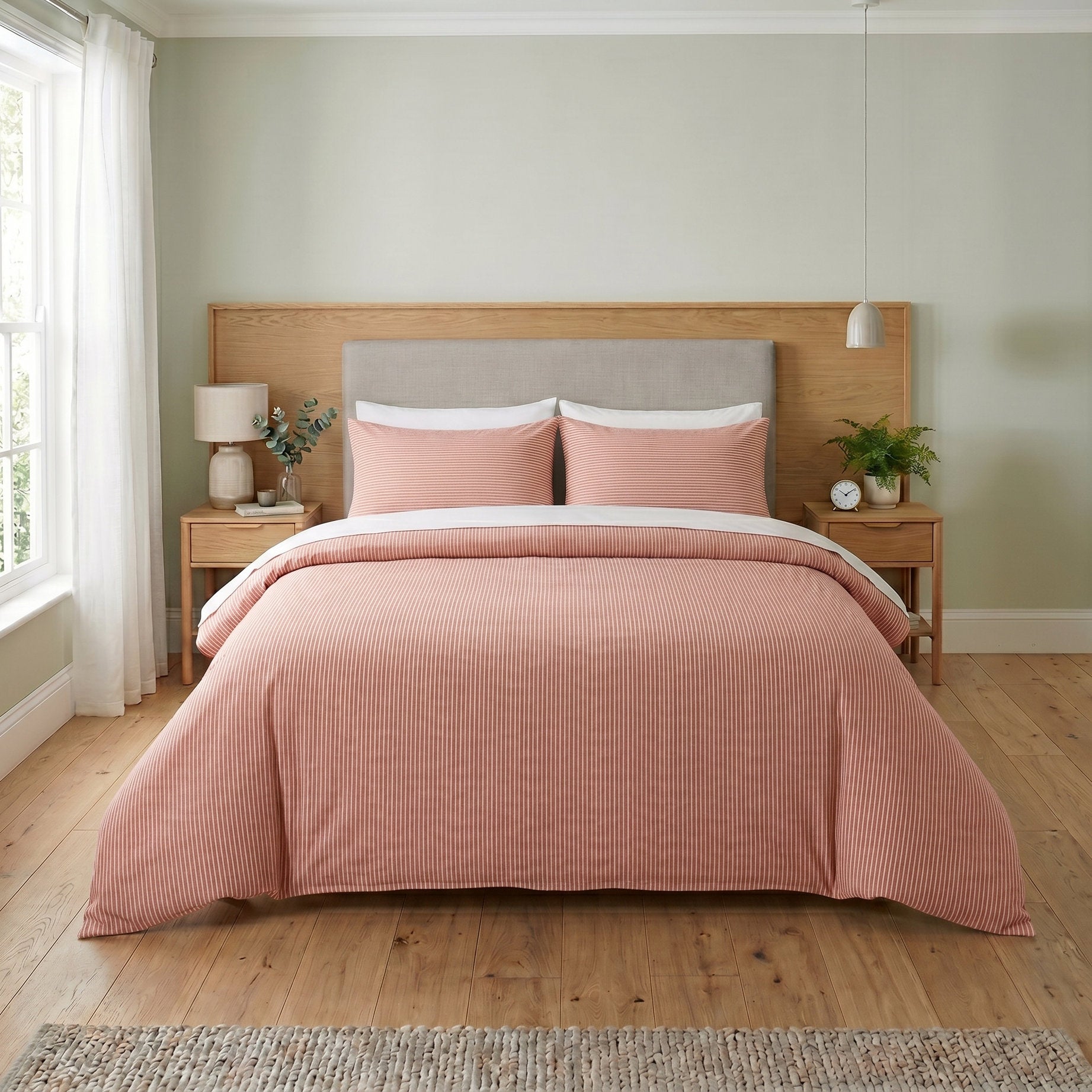 Terracotta Striped Boho Bedding Set - Cotton Duvet Cover & Shams