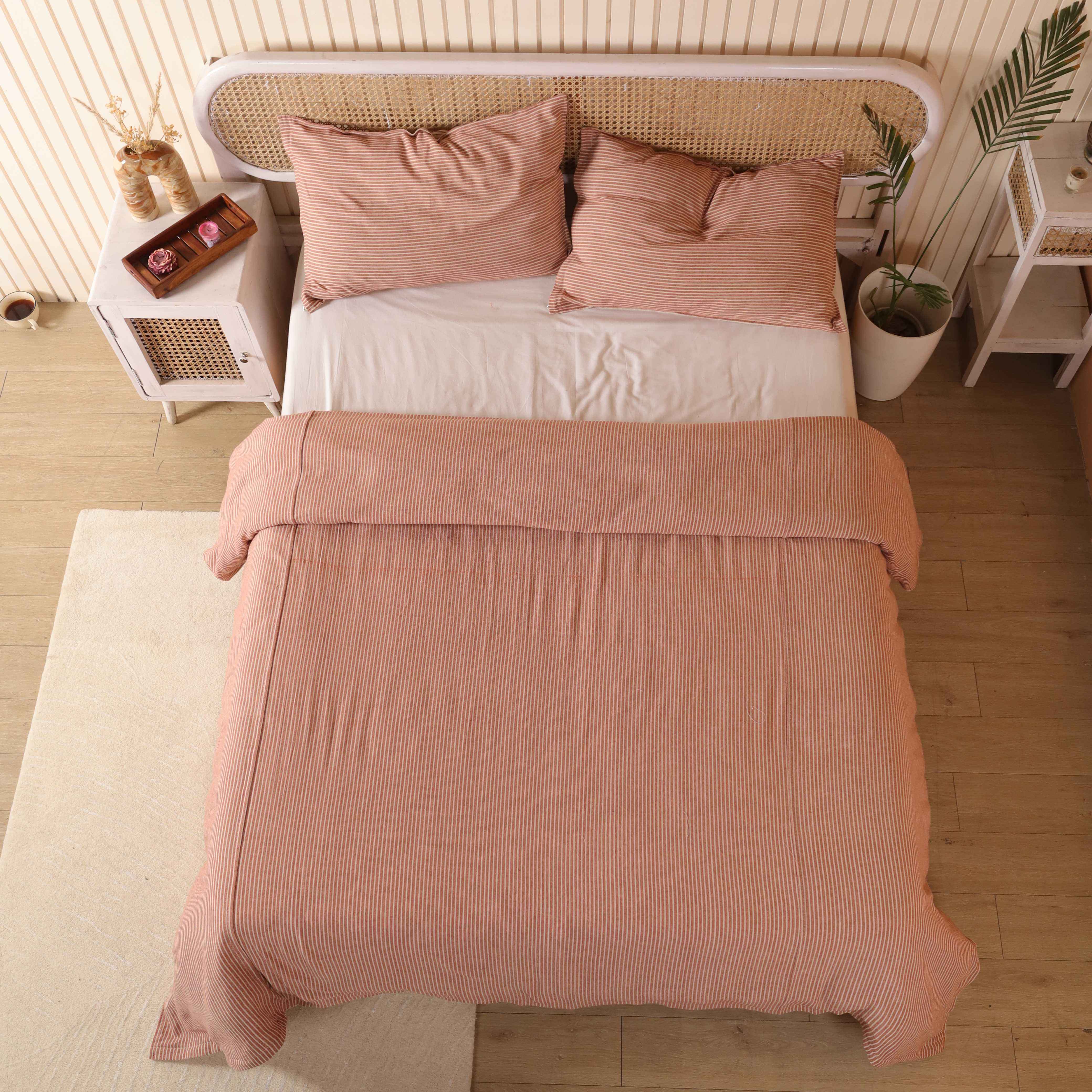 Terracotta Striped Boho Bedding Set - Cotton Duvet Cover & Shams