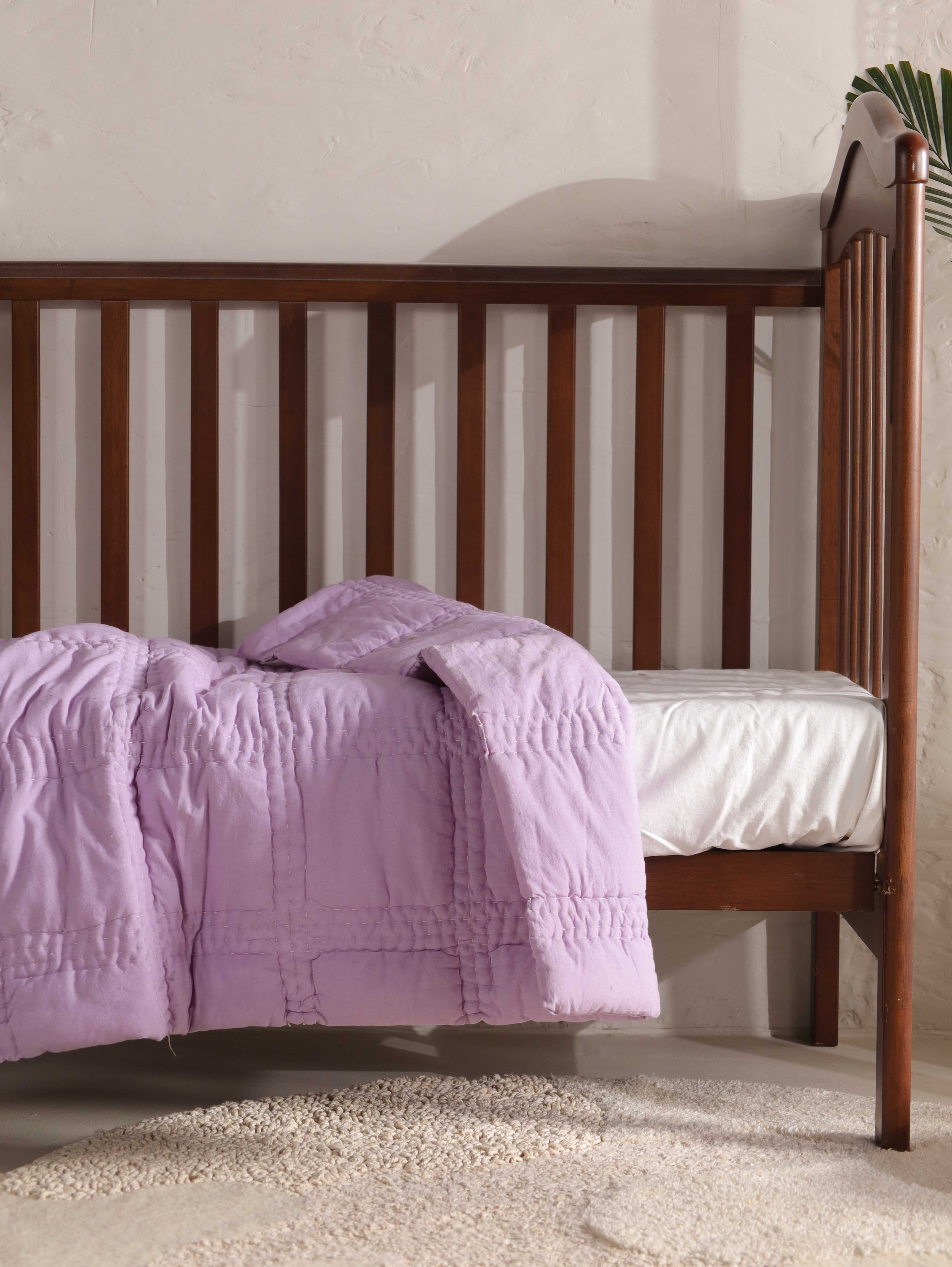 Lilac Purple Hand-Stitched Baby Quilt - Soft Cotton Kantha Toddler Blanket