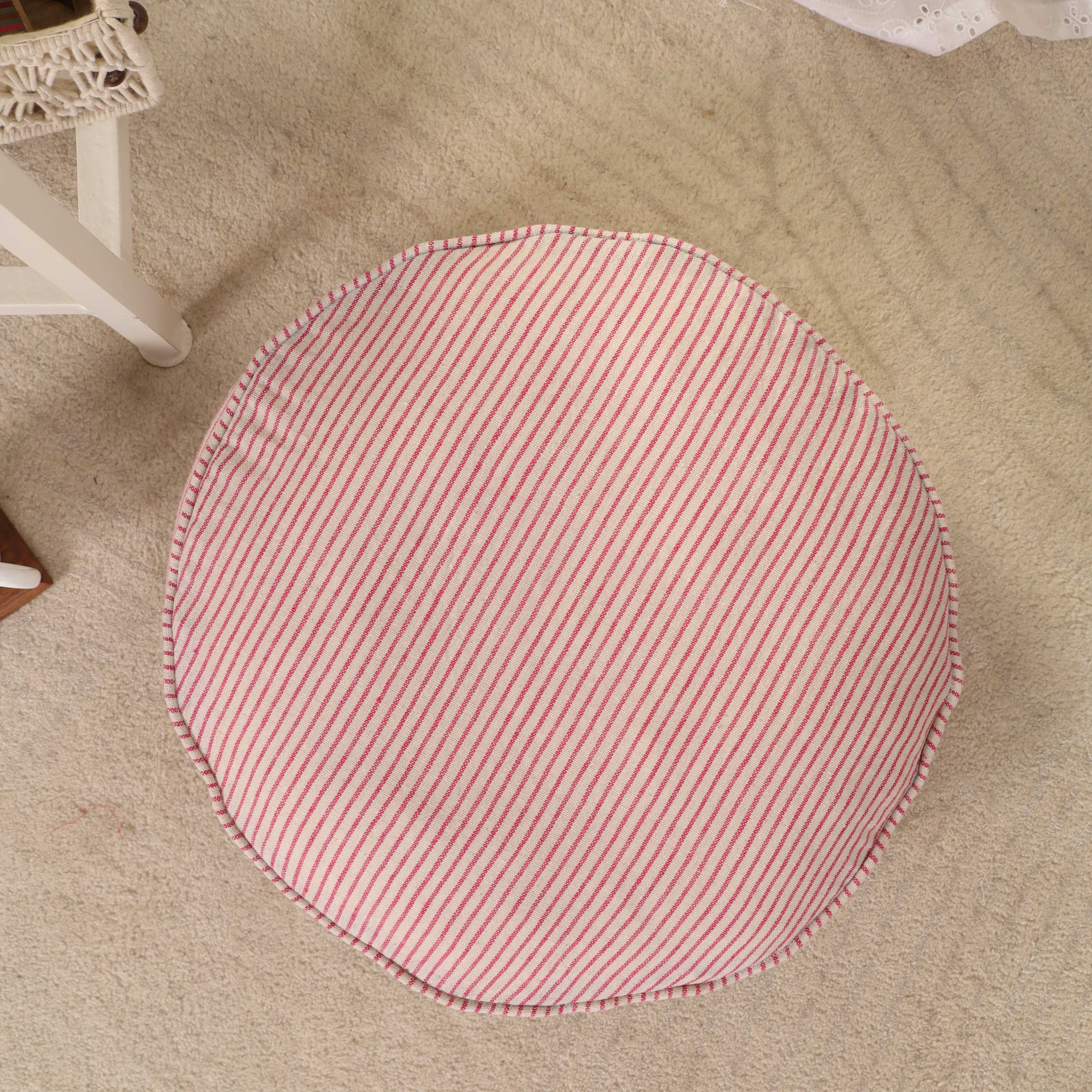 Blush Bloom Round Ticking Stripe Floor Cushion – Premium Boho Meditation & Seating Pillow