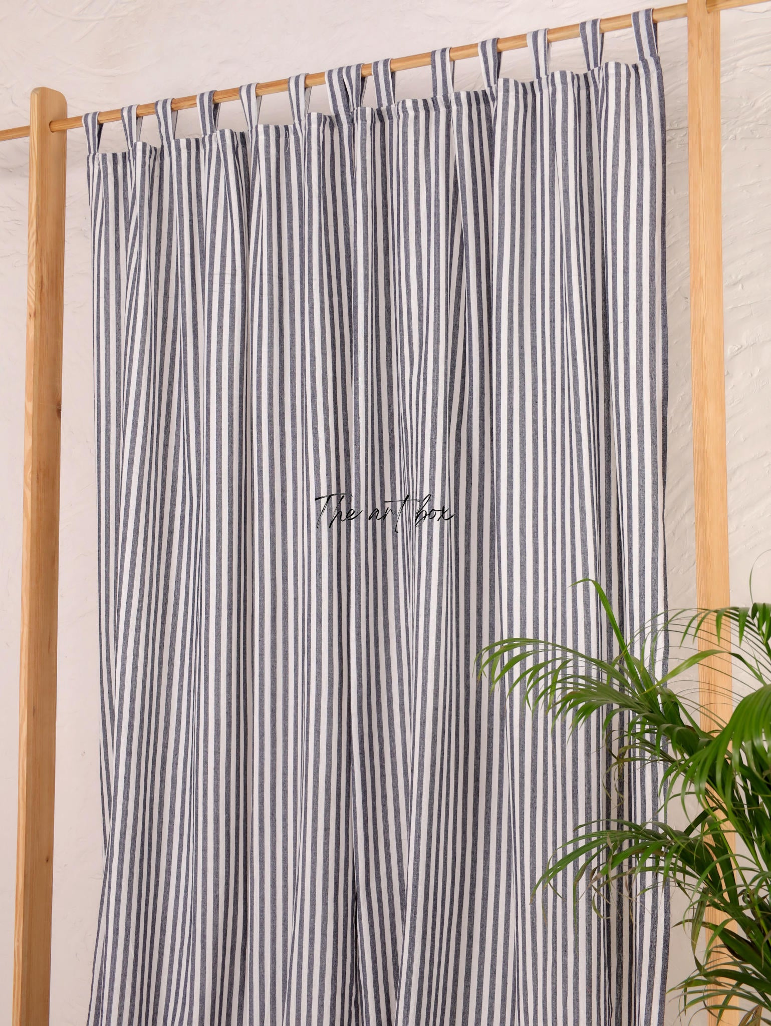 Linen Gauze Black On White Stripes Curtains- 2 Panel set