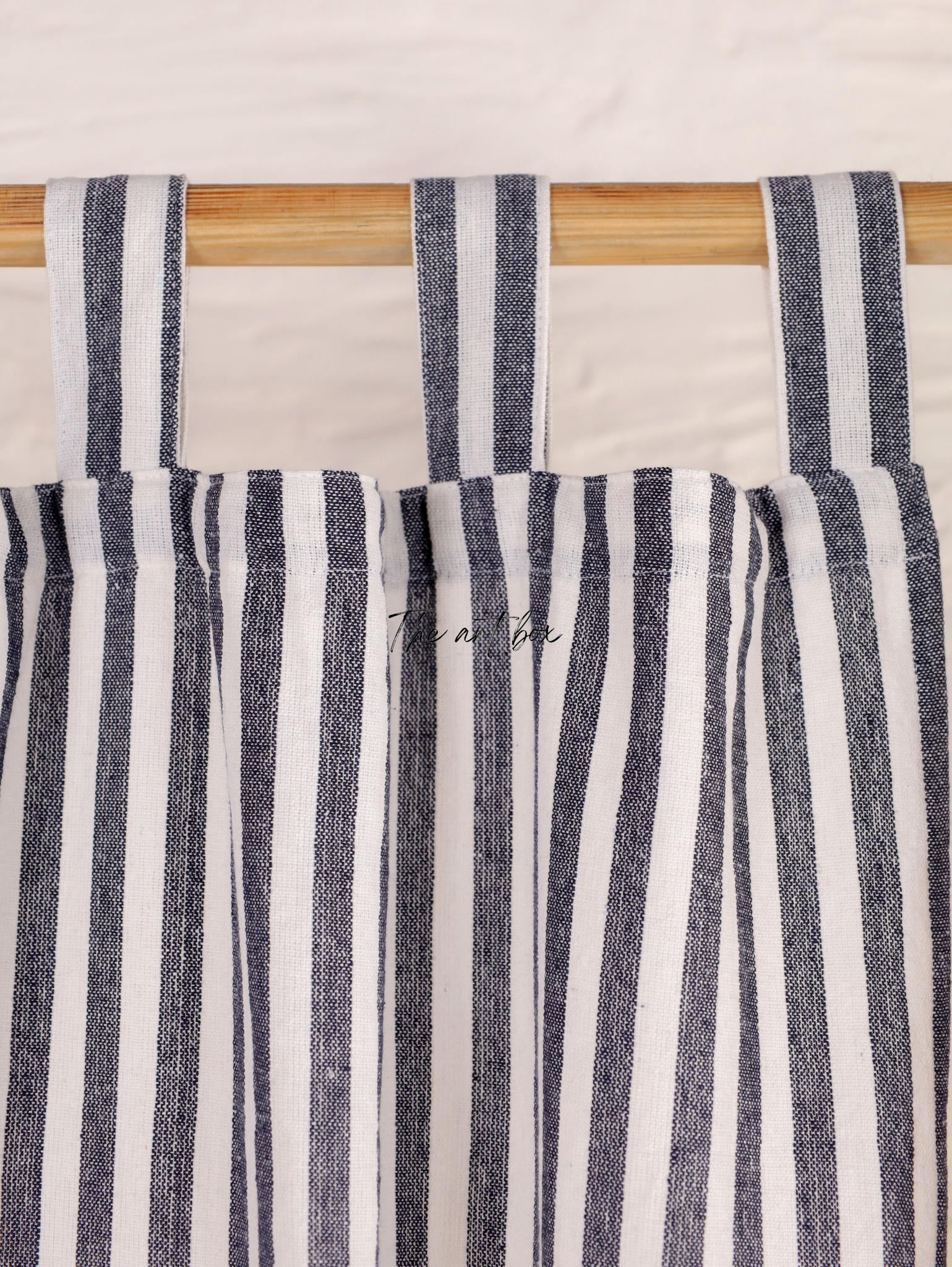 Linen Gauze Black On White Stripes Curtains- 2 Panel set