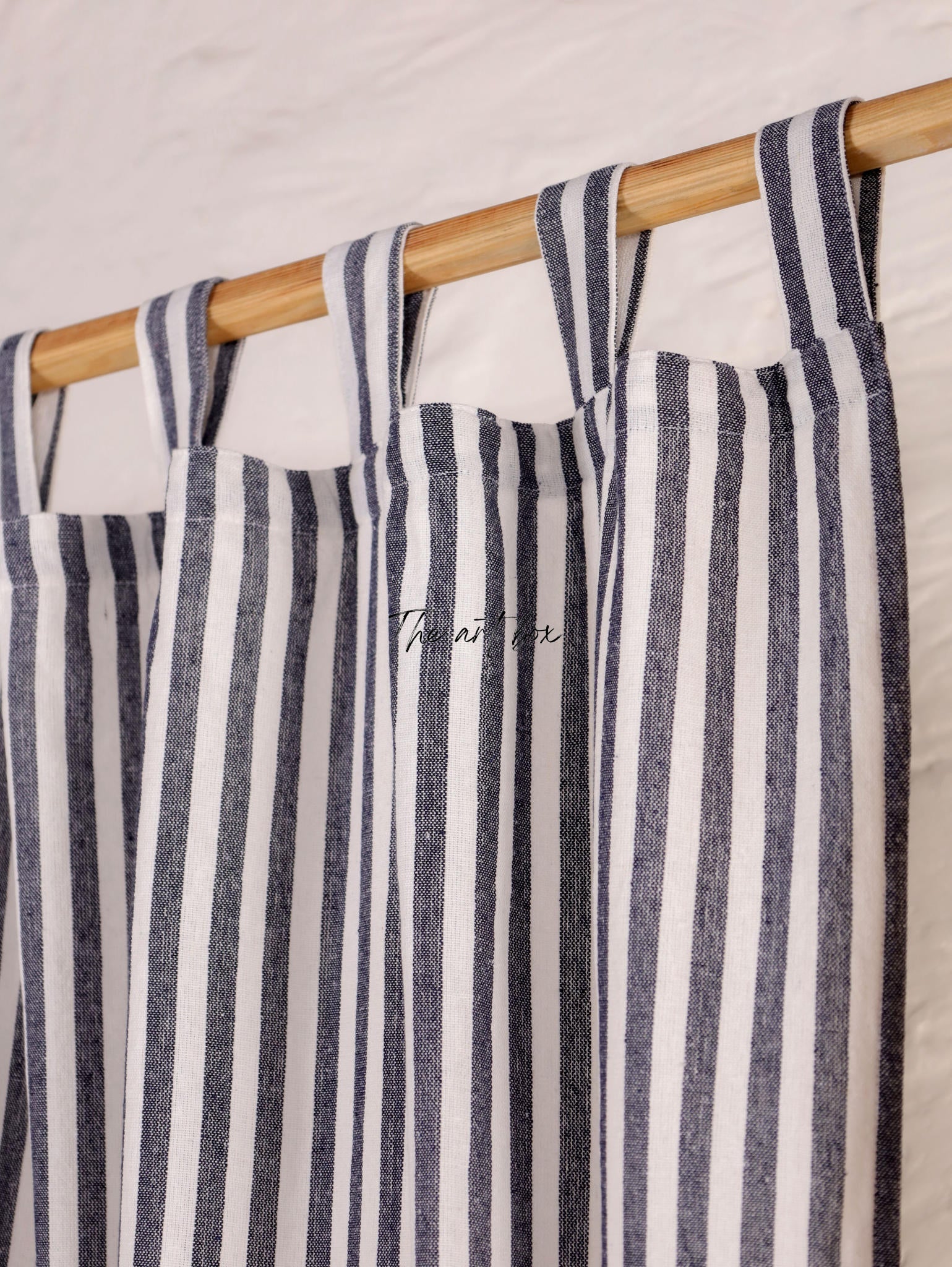 Linen Gauze Black On White Stripes Curtains- 2 Panel set