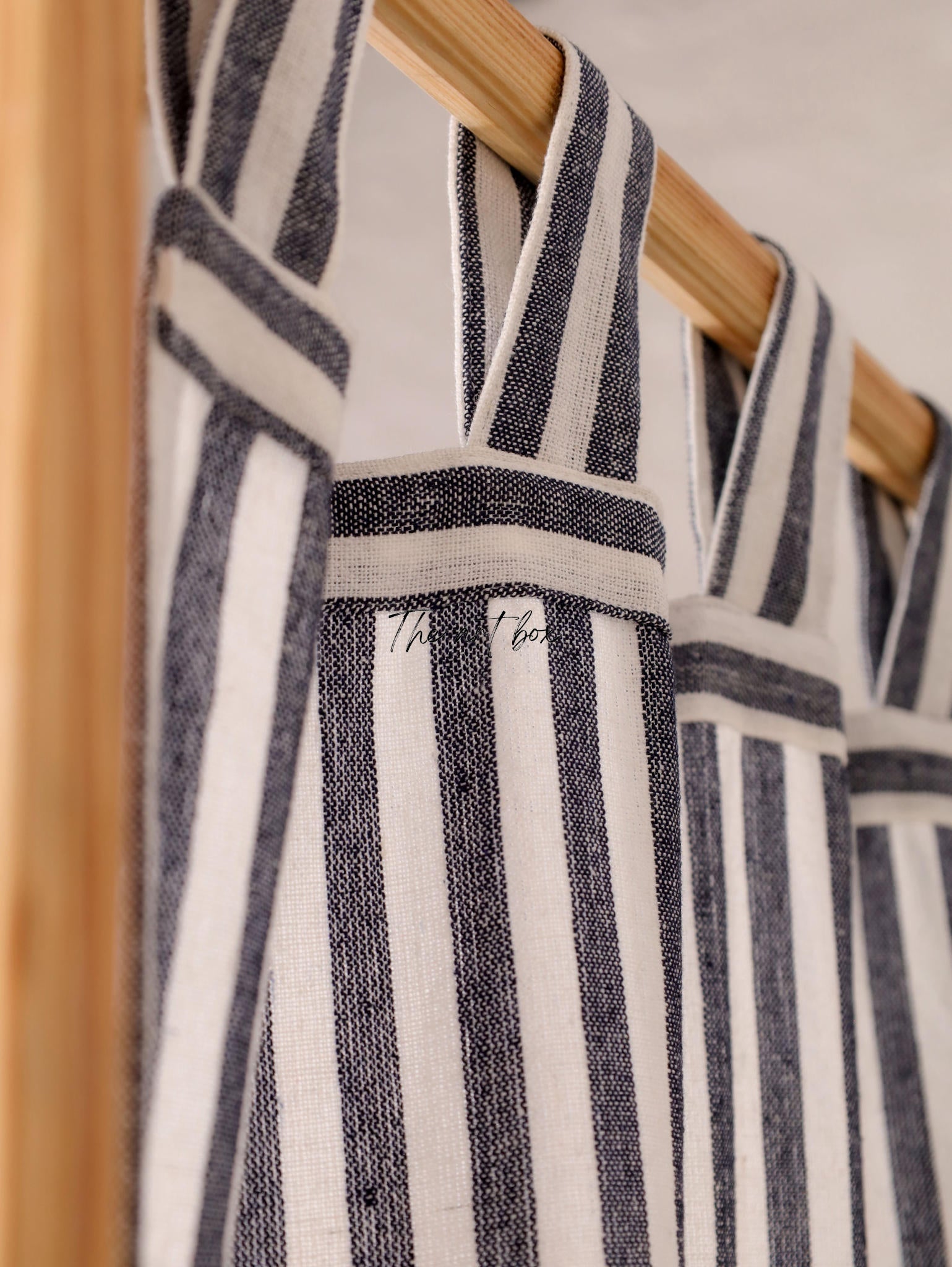 Linen Gauze Black On White Stripes Curtains- 2 Panel set
