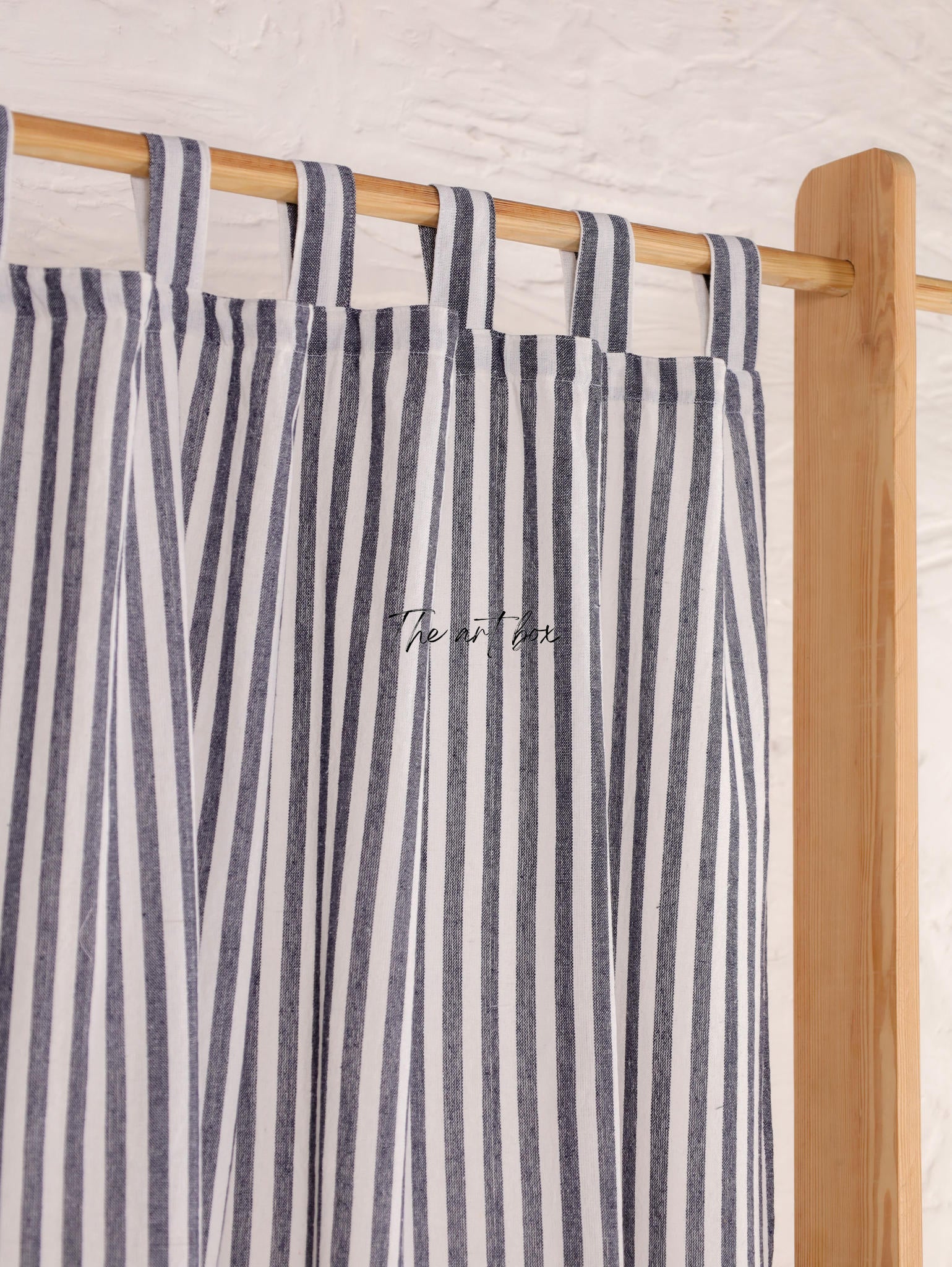 Linen Gauze Black On White Stripes Curtains- 2 Panel set