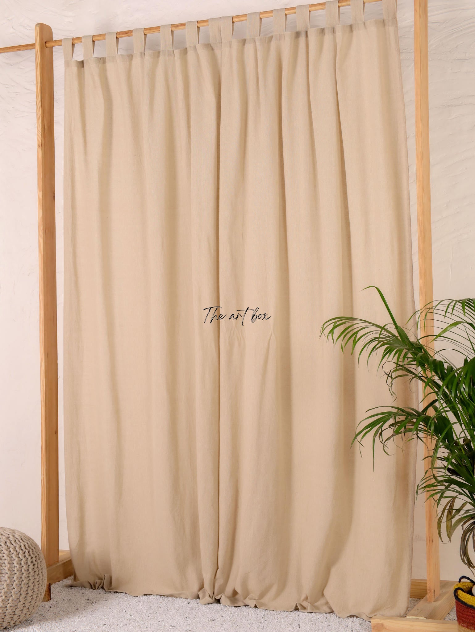 Linen Beige with Wheat Stripes Curtains- 2 Panel set