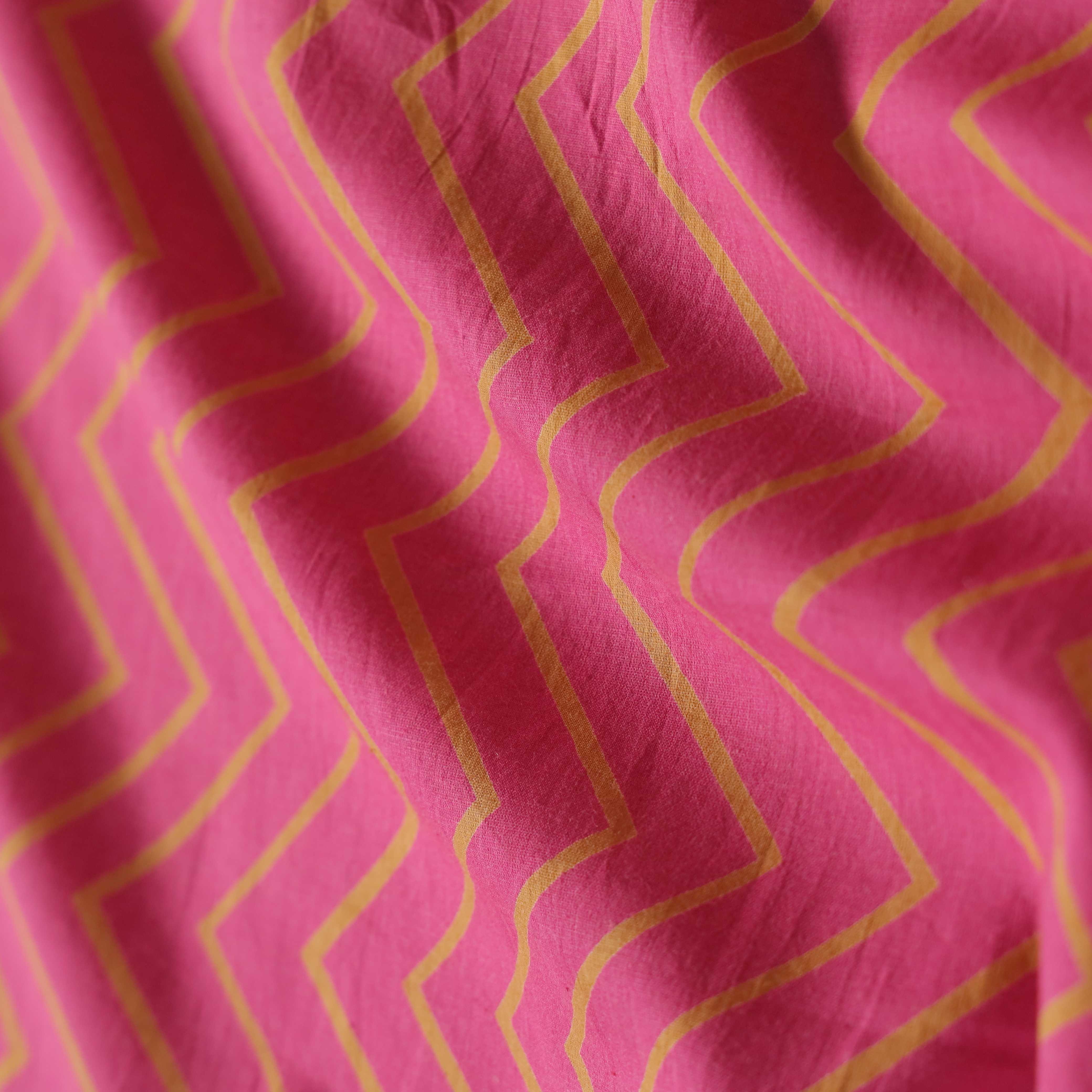 Premium Magenta & Gold Chevron Screen Printed Cotton Fabric