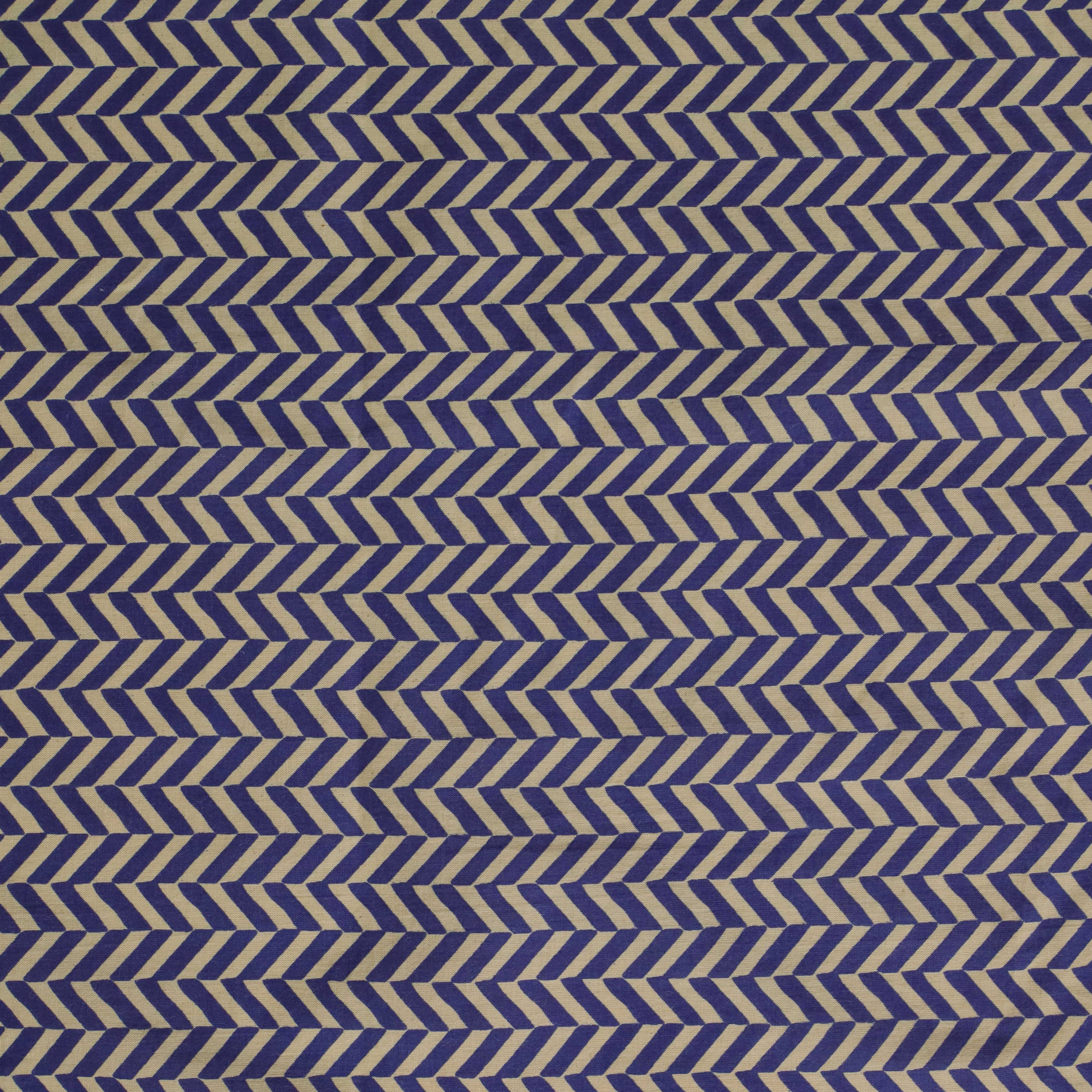 Indigo Herringbone Premium Screen Printed Cotton Fabric