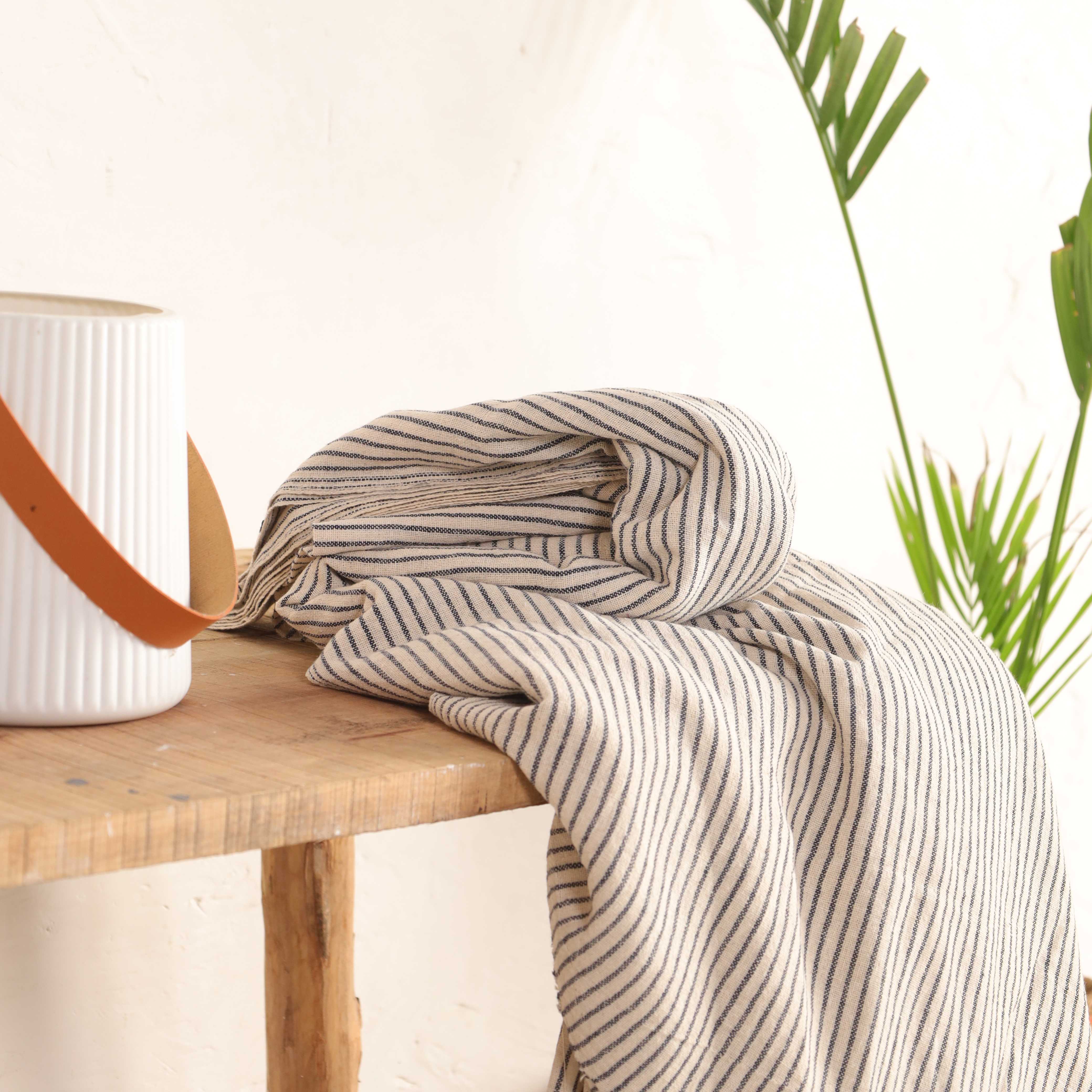 Light Sage Green Striped Premium Cotton Woven Fabric By The Yard
