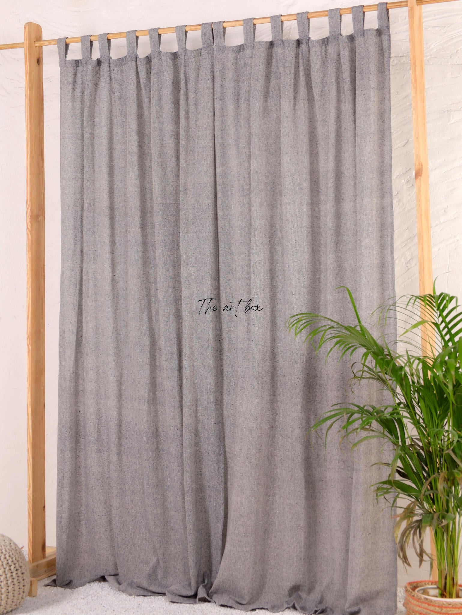 Linen Gauze with Grey Stripes Curtains- 2 Panel set