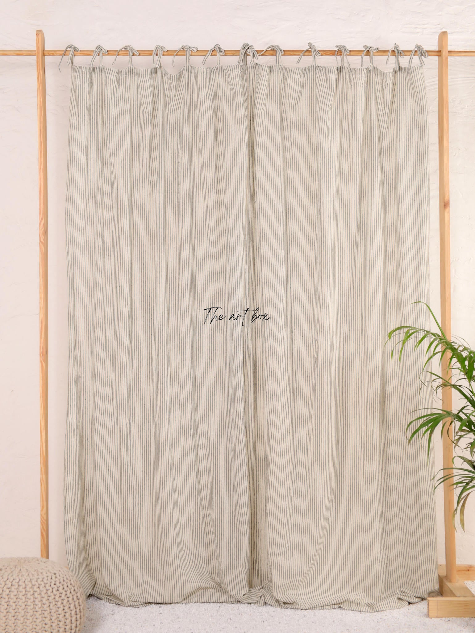 Linen Gauze with Grey Stripes Curtains- 2 Panel set