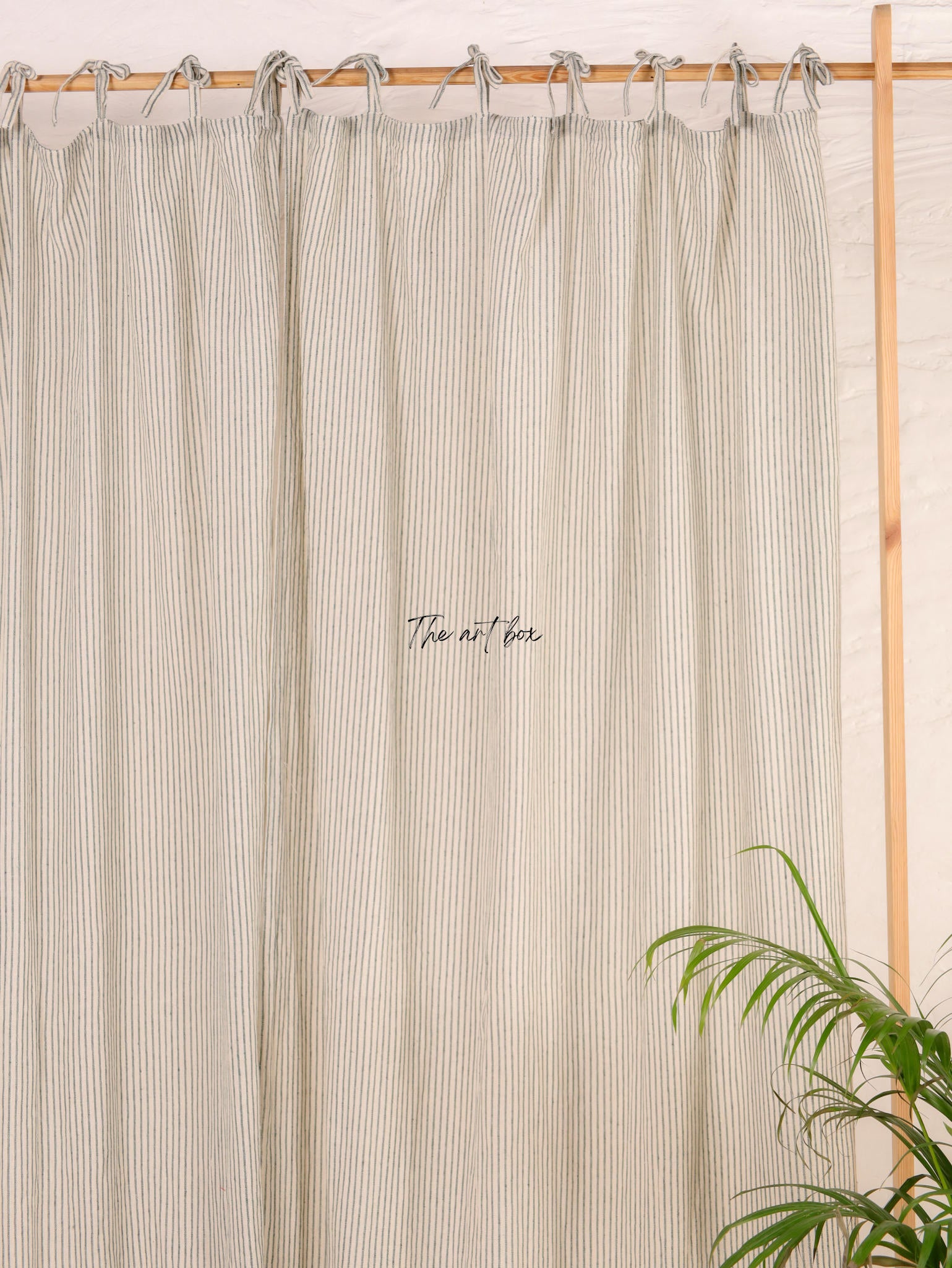 Linen Gauze with Grey Stripes Curtains- 2 Panel set