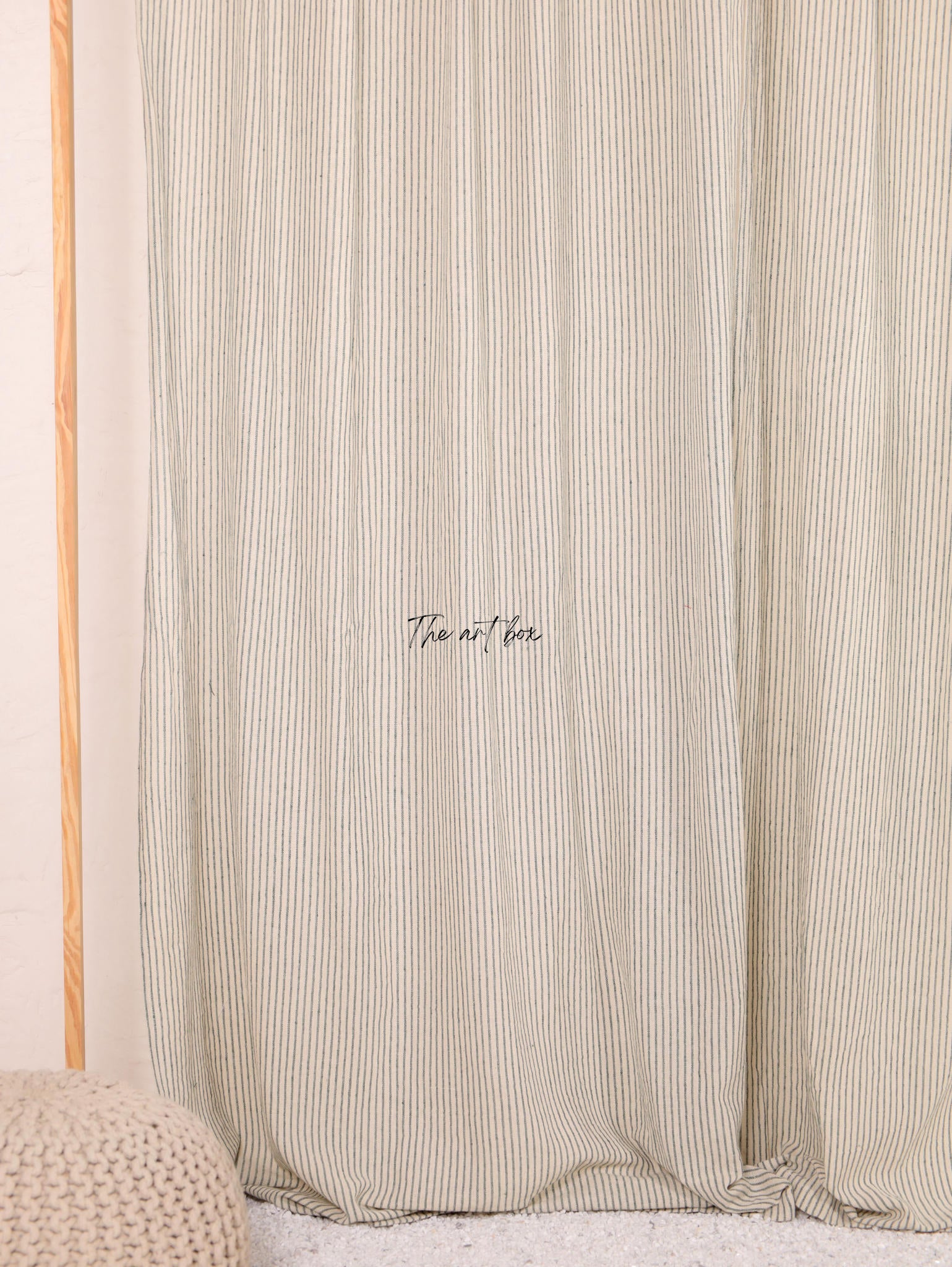 Linen Gauze with Grey Stripes Curtains- 2 Panel set