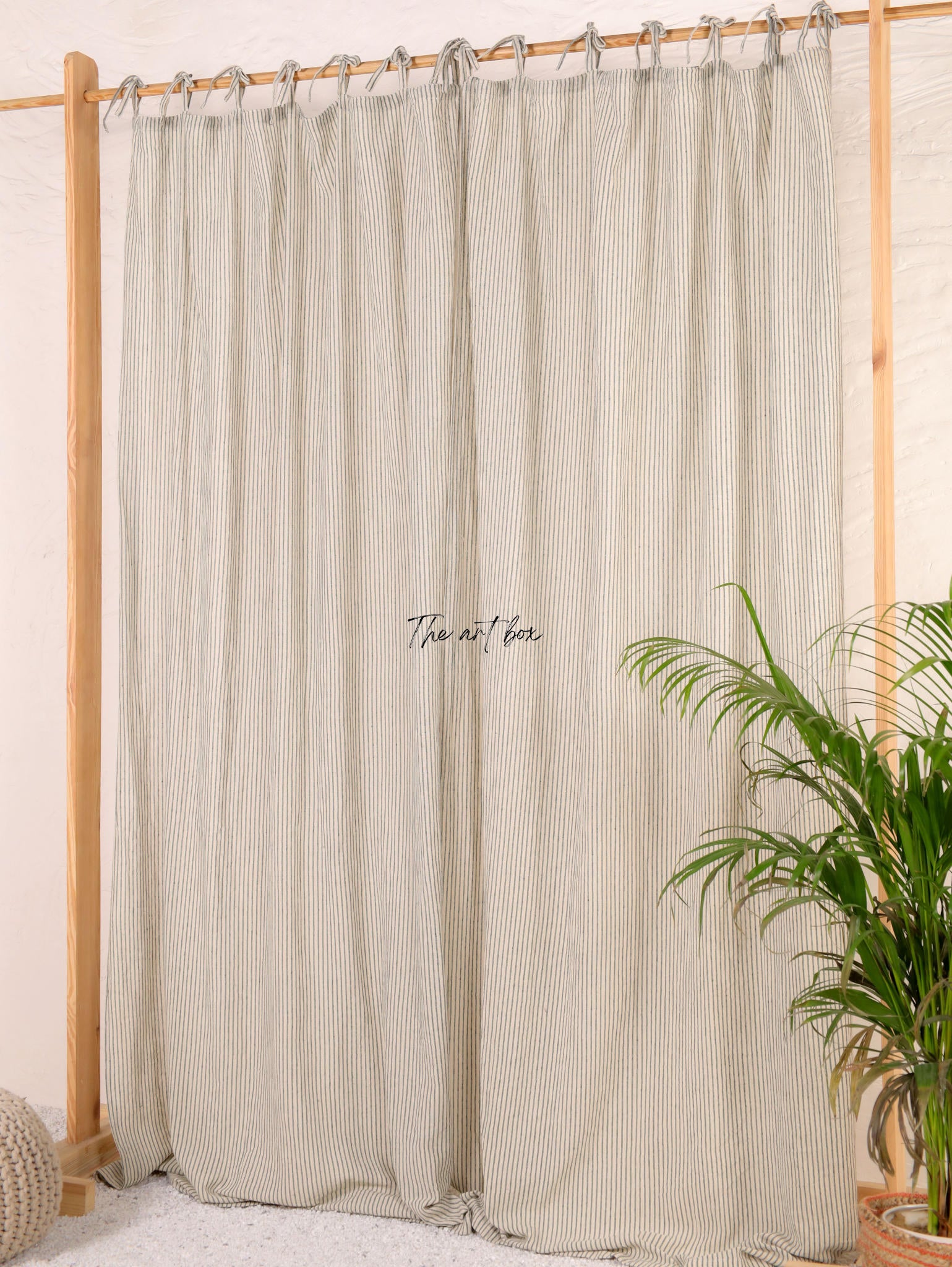 Linen Gauze with Grey Stripes Curtains- 2 Panel set