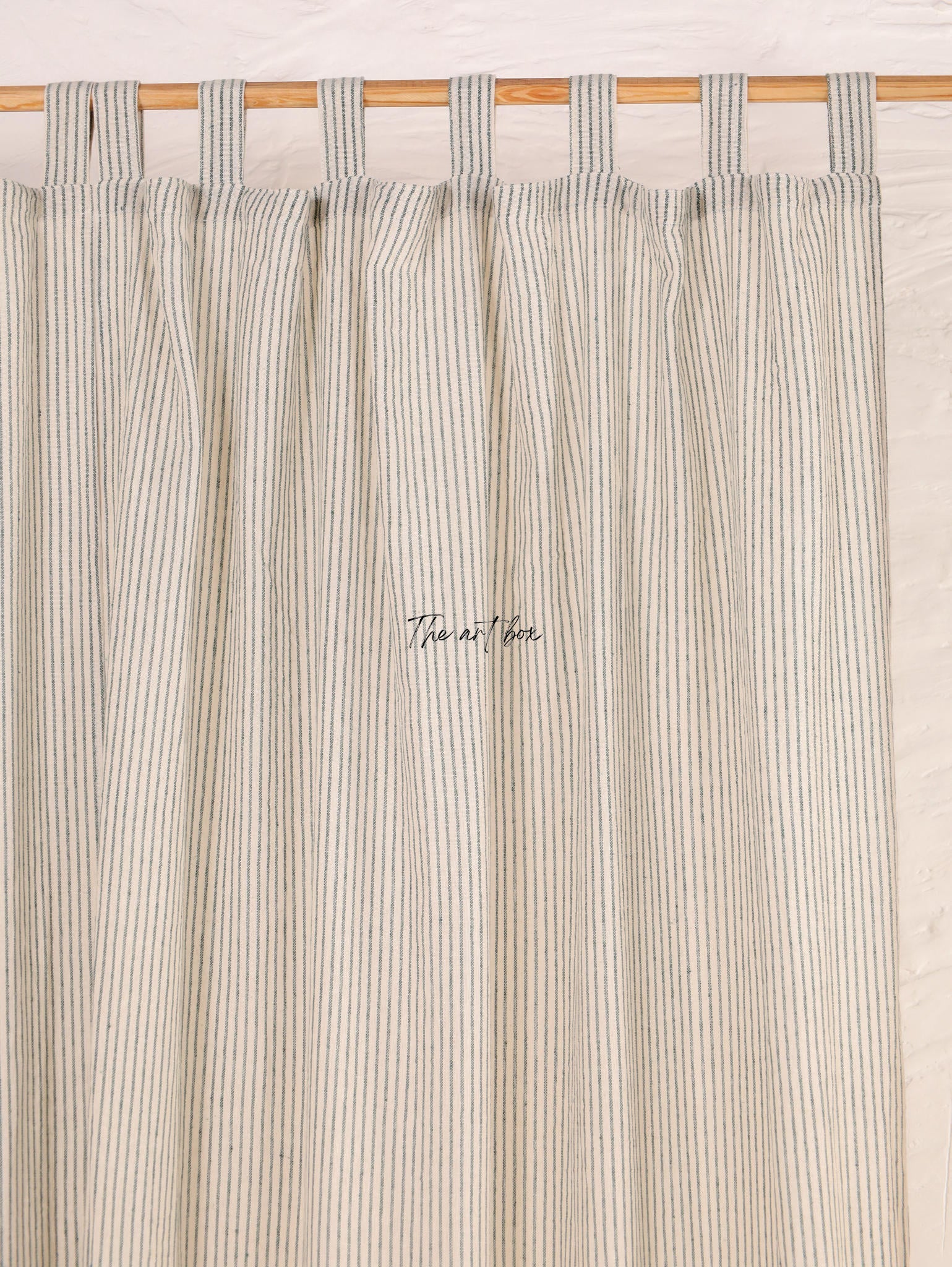 Linen Gauze with Grey Stripes Curtains- 2 Panel set