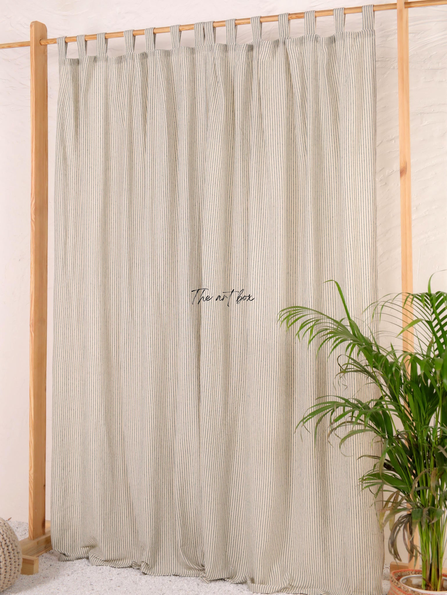 Linen Gauze with Grey Stripes Curtains- 2 Panel set