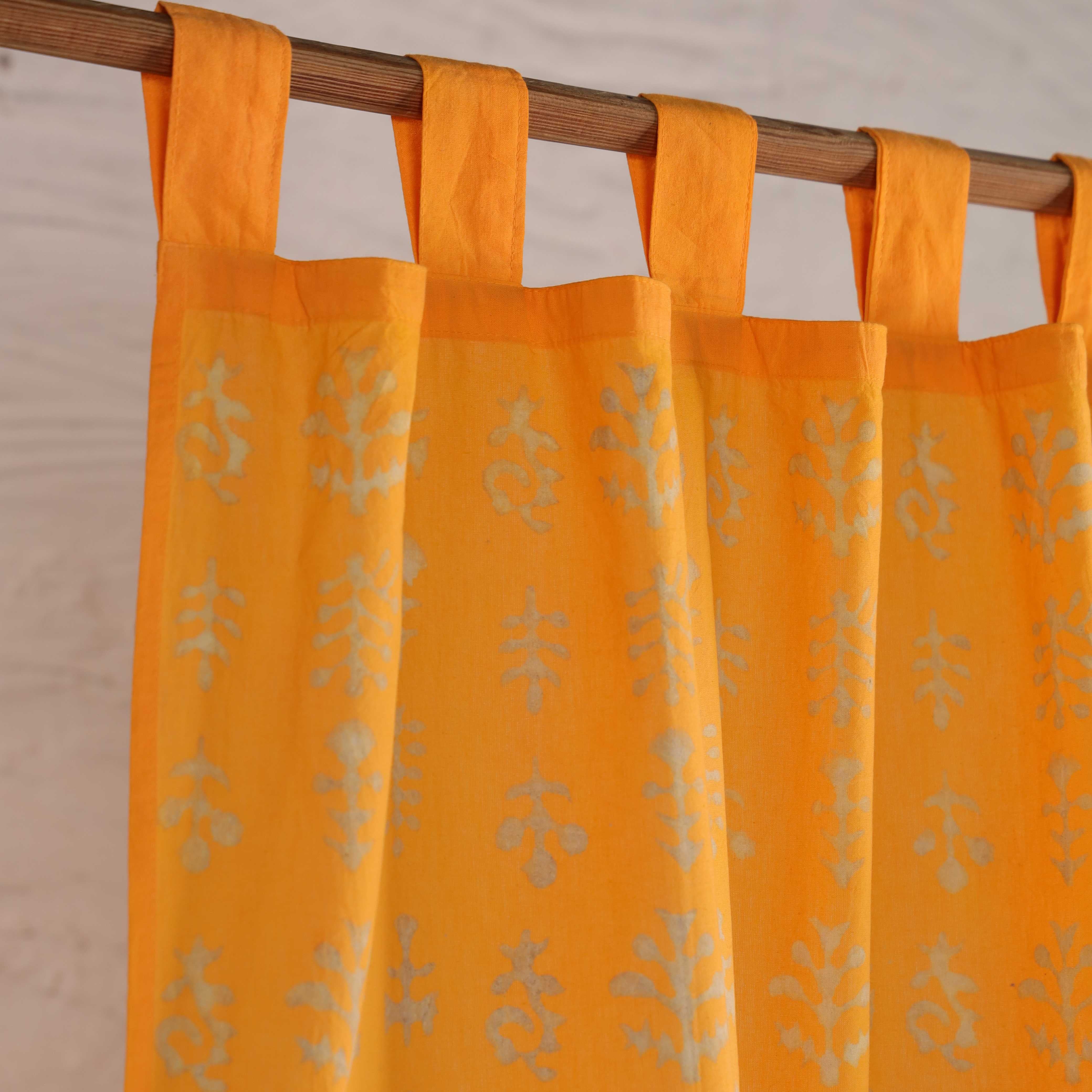 Hand-Block Inspired Floral Cotton Curtain – Single Panel Loop Top