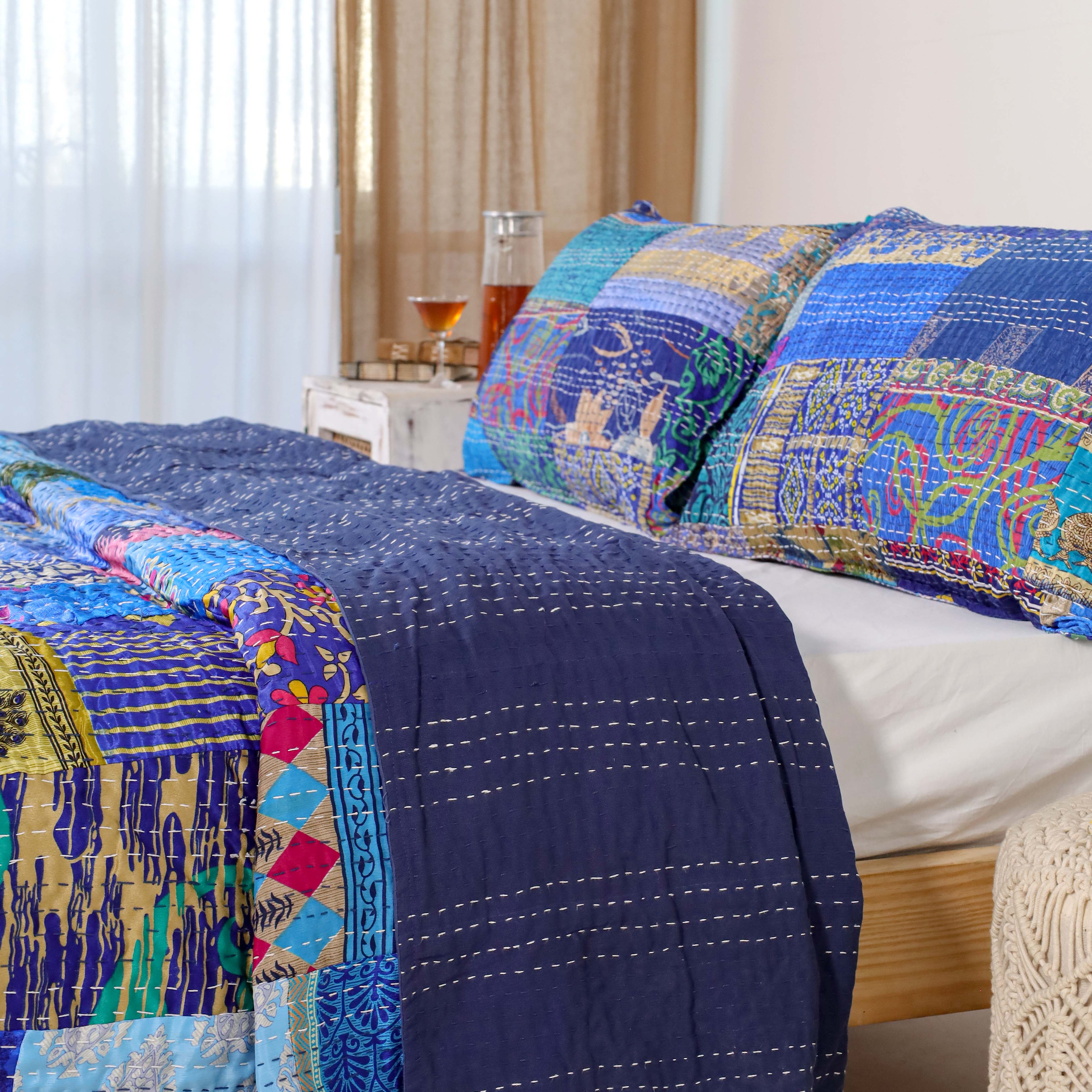 Silk Blue Duvet Cover with Pillow Covers