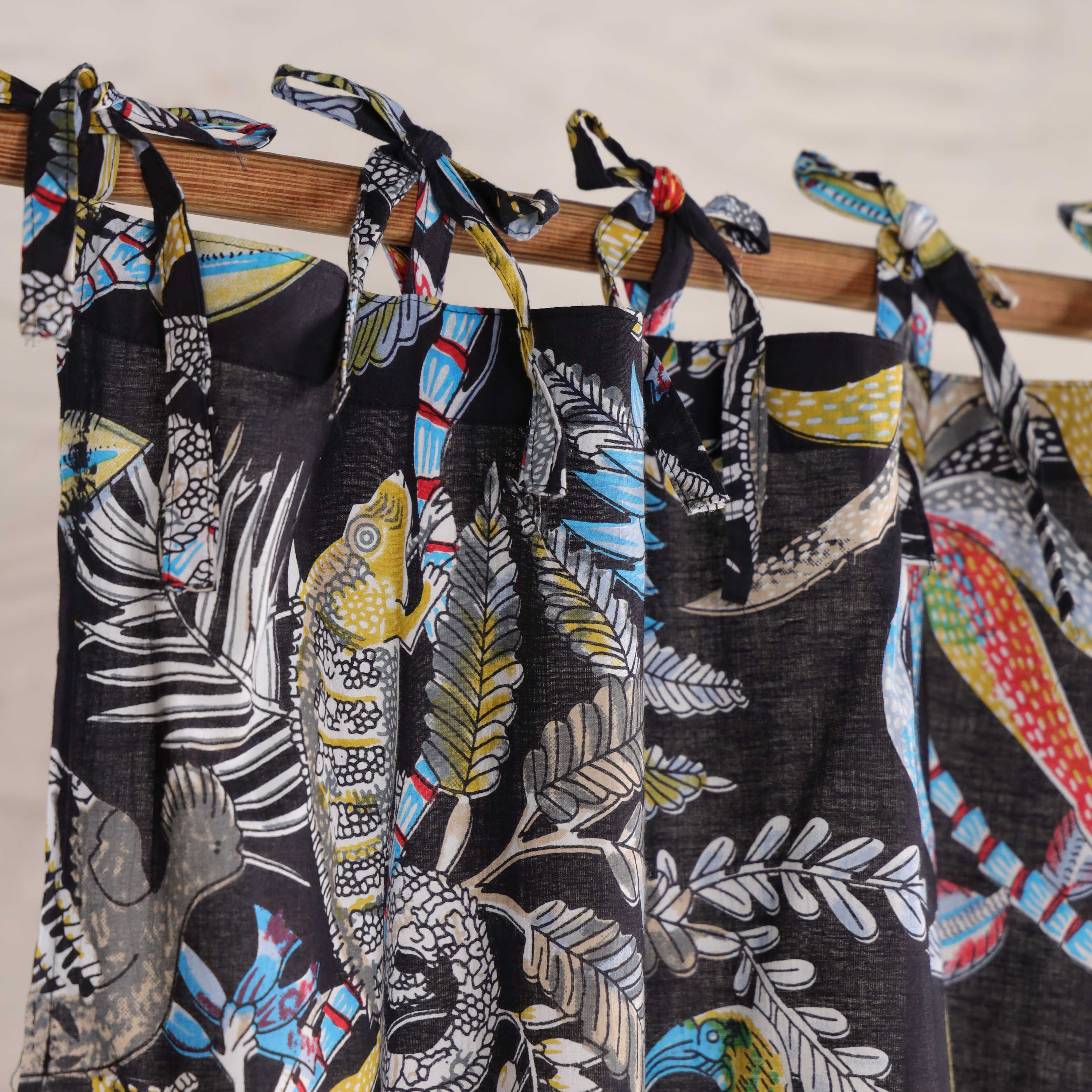 Tropical Jungle Print Cotton Curtain – Single Panel Tie Top