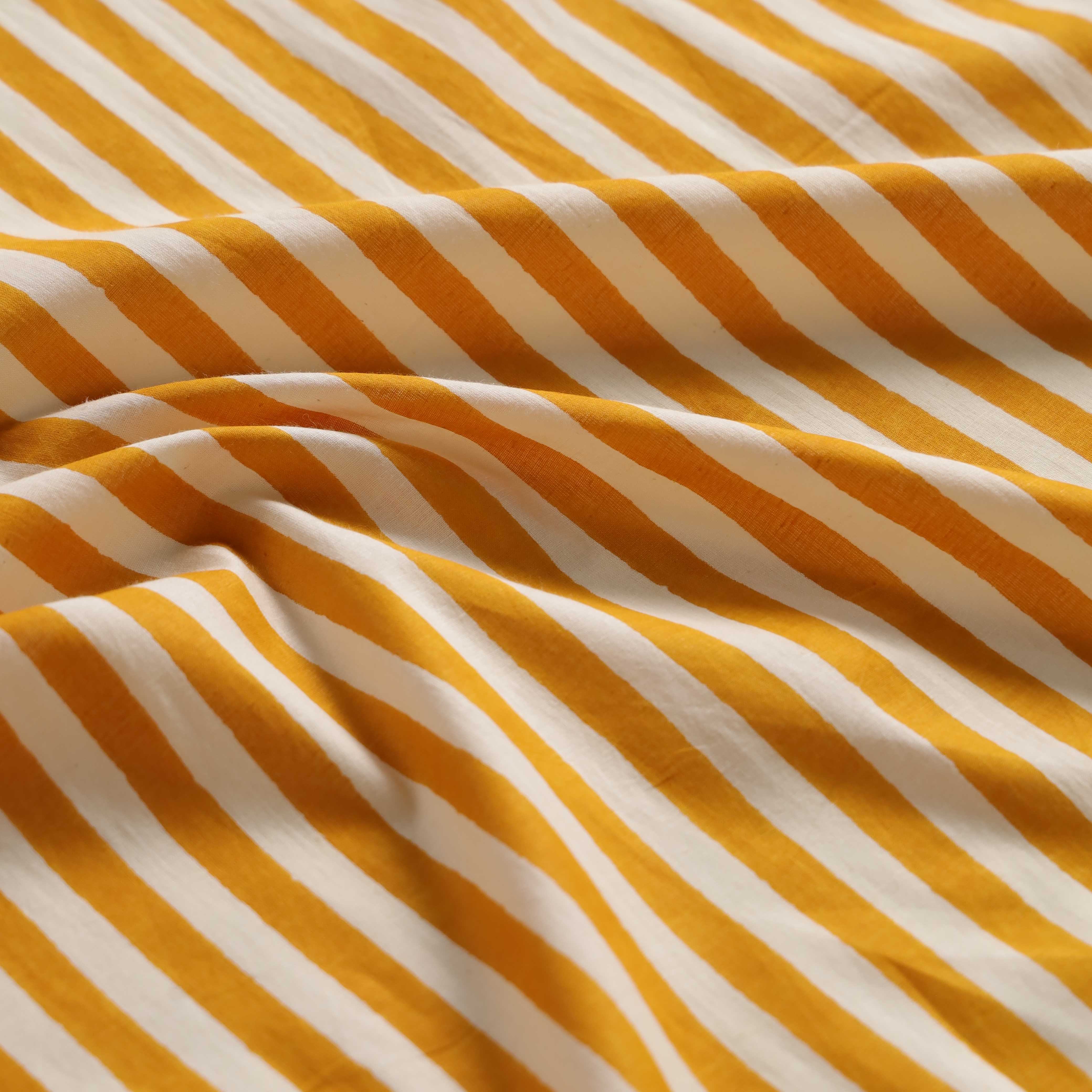 Premium Mustard Striped Cotton Fabric by the Yard - 42" Screen Printed