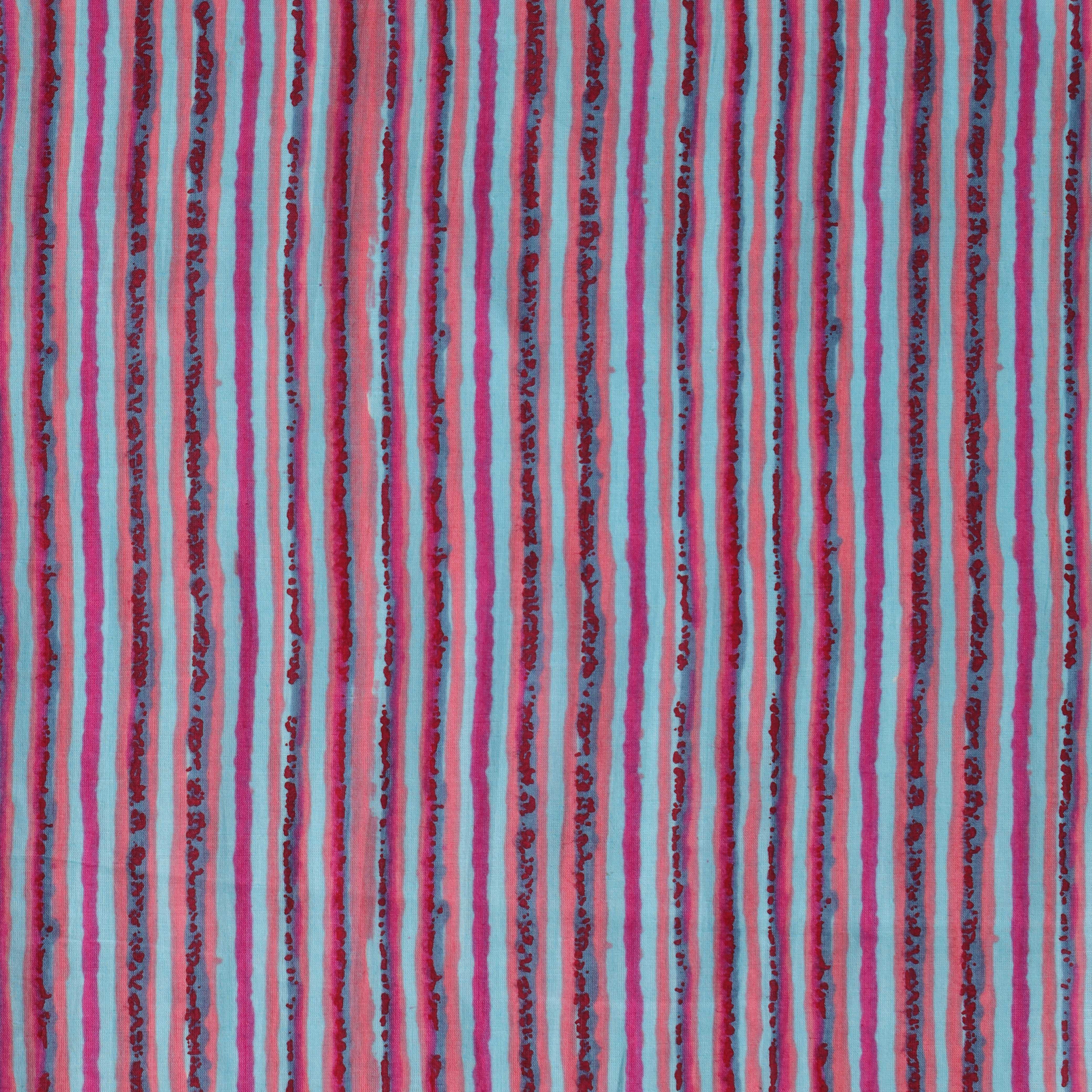 Artisan Pink & Blue Striped Cotton Fabric - Premium 42" Printed Cotton