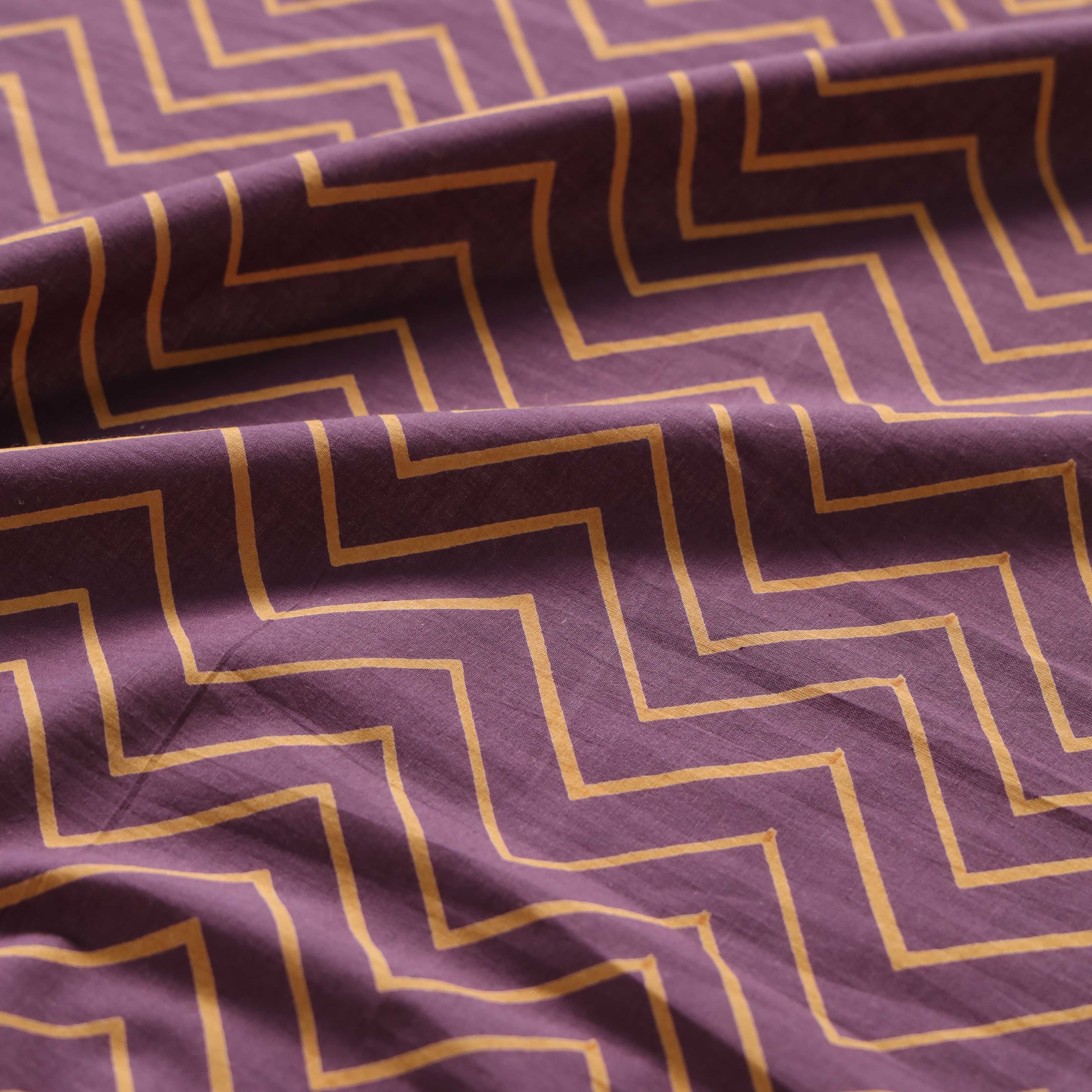 Premium Plum & Gold Chevron Cotton Fabric - 42" Screen Printed